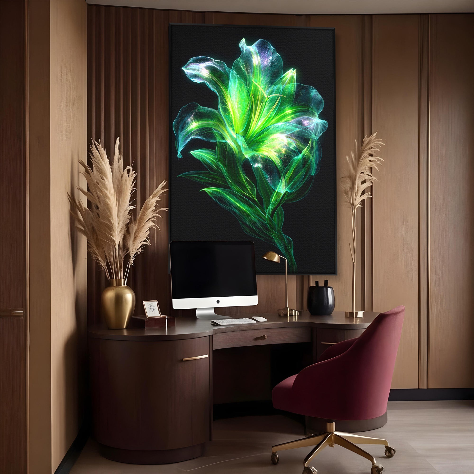 Tablou Canvas Premium LuxCanva® A1798, Floare Neon Luminoasa, Floare, Natura, Arta Digitala, Lumina, Dormitor, Culori Vibrante