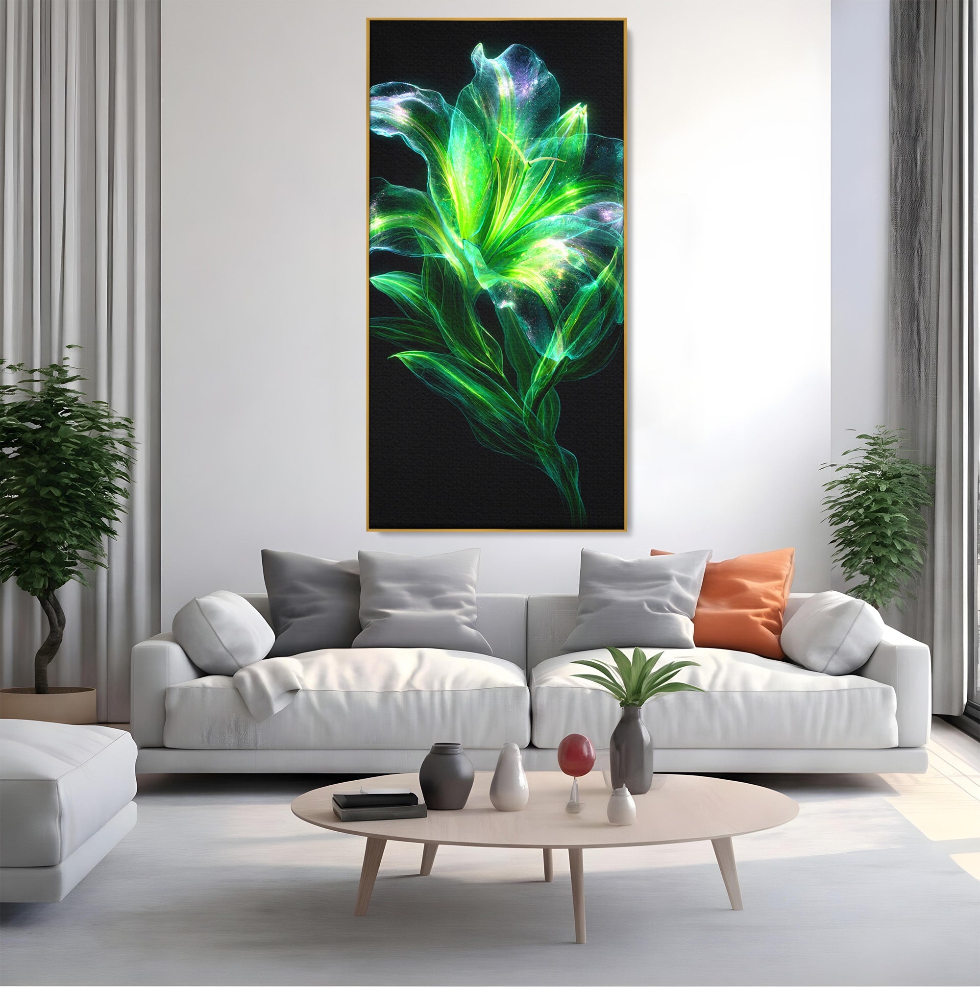 Tablou Canvas Premium LuxCanva® A1798, Floare Neon Luminoasa, Floare, Natura, Arta Digitala, Lumina, Dormitor, Culori Vibrante