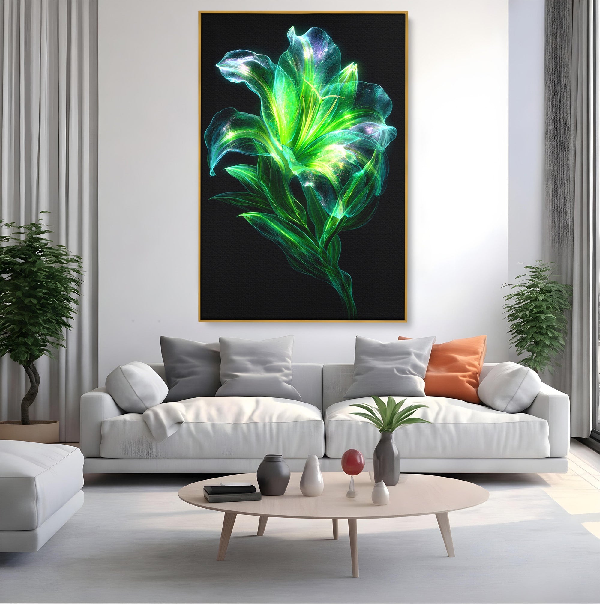 Tablou Canvas Premium LuxCanva® A1798, Floare Neon Luminoasa, Floare, Natura, Arta Digitala, Lumina, Dormitor, Culori Vibrante