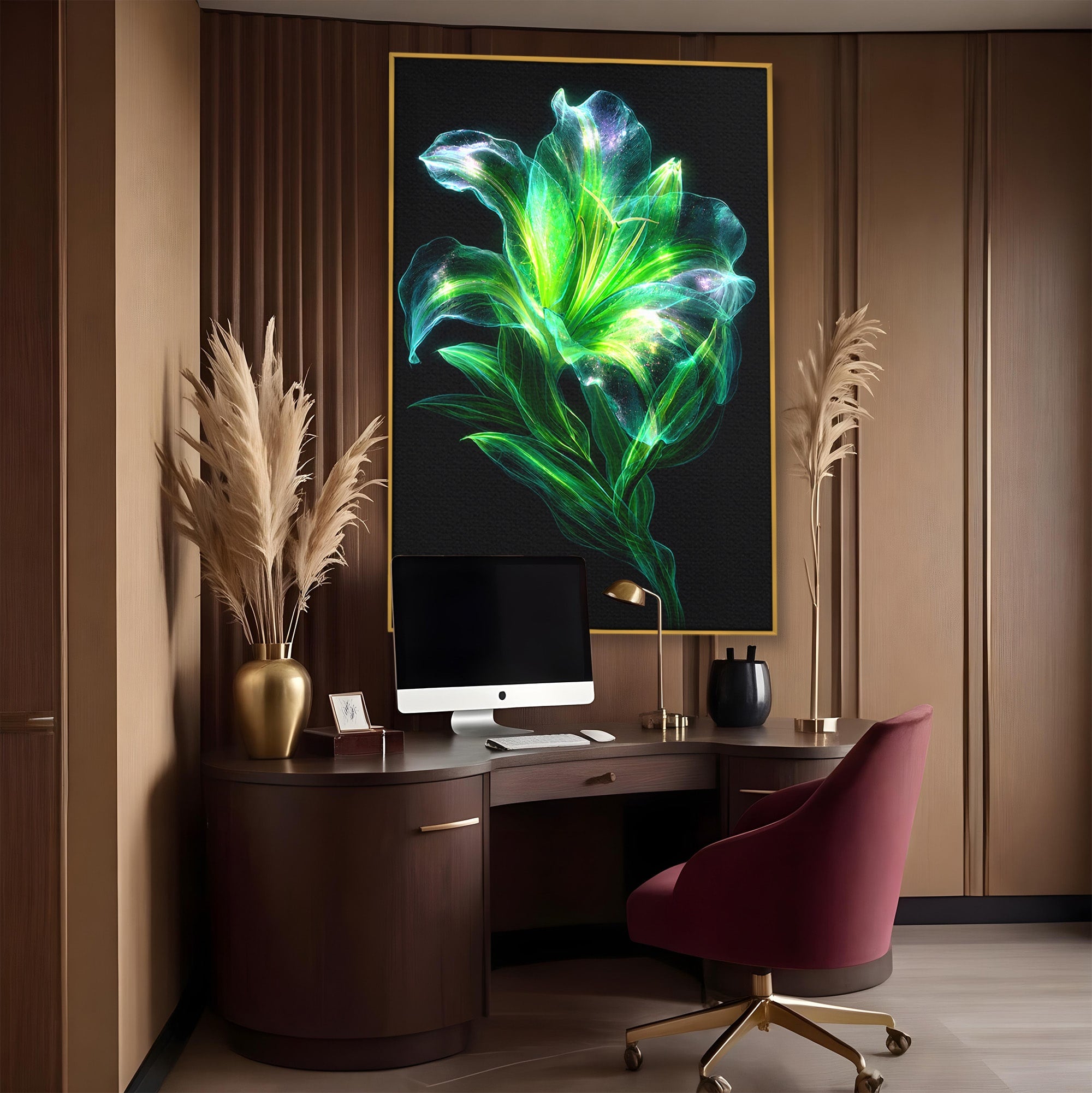 Tablou Canvas Premium LuxCanva® A1798, Floare Neon Luminoasa, Floare, Natura, Arta Digitala, Lumina, Dormitor, Culori Vibrante