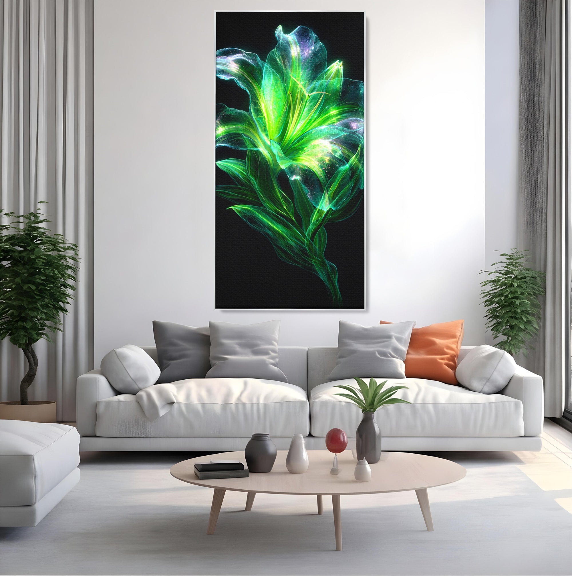 Tablou Canvas Premium LuxCanva® A1798, Floare Neon Luminoasa, Floare, Natura, Arta Digitala, Lumina, Dormitor, Culori Vibrante