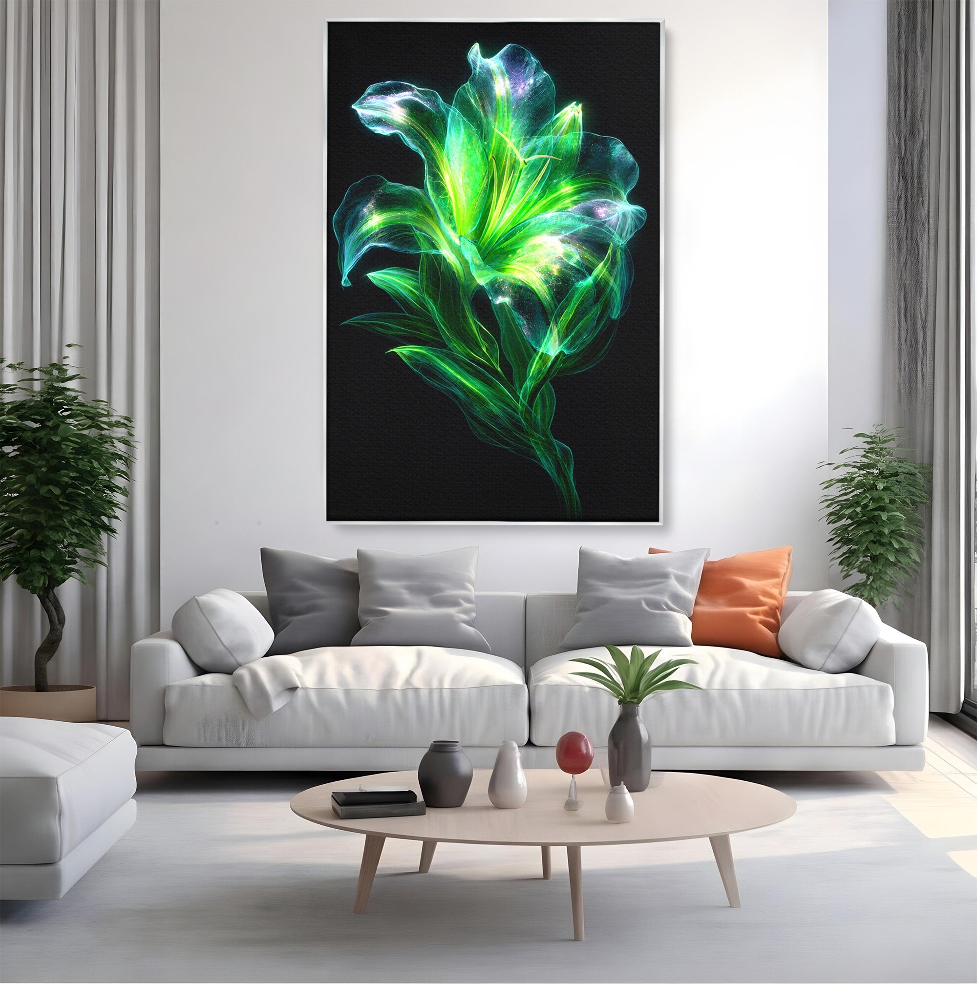Tablou Canvas Premium LuxCanva® A1798, Floare Neon Luminoasa, Floare, Natura, Arta Digitala, Lumina, Dormitor, Culori Vibrante