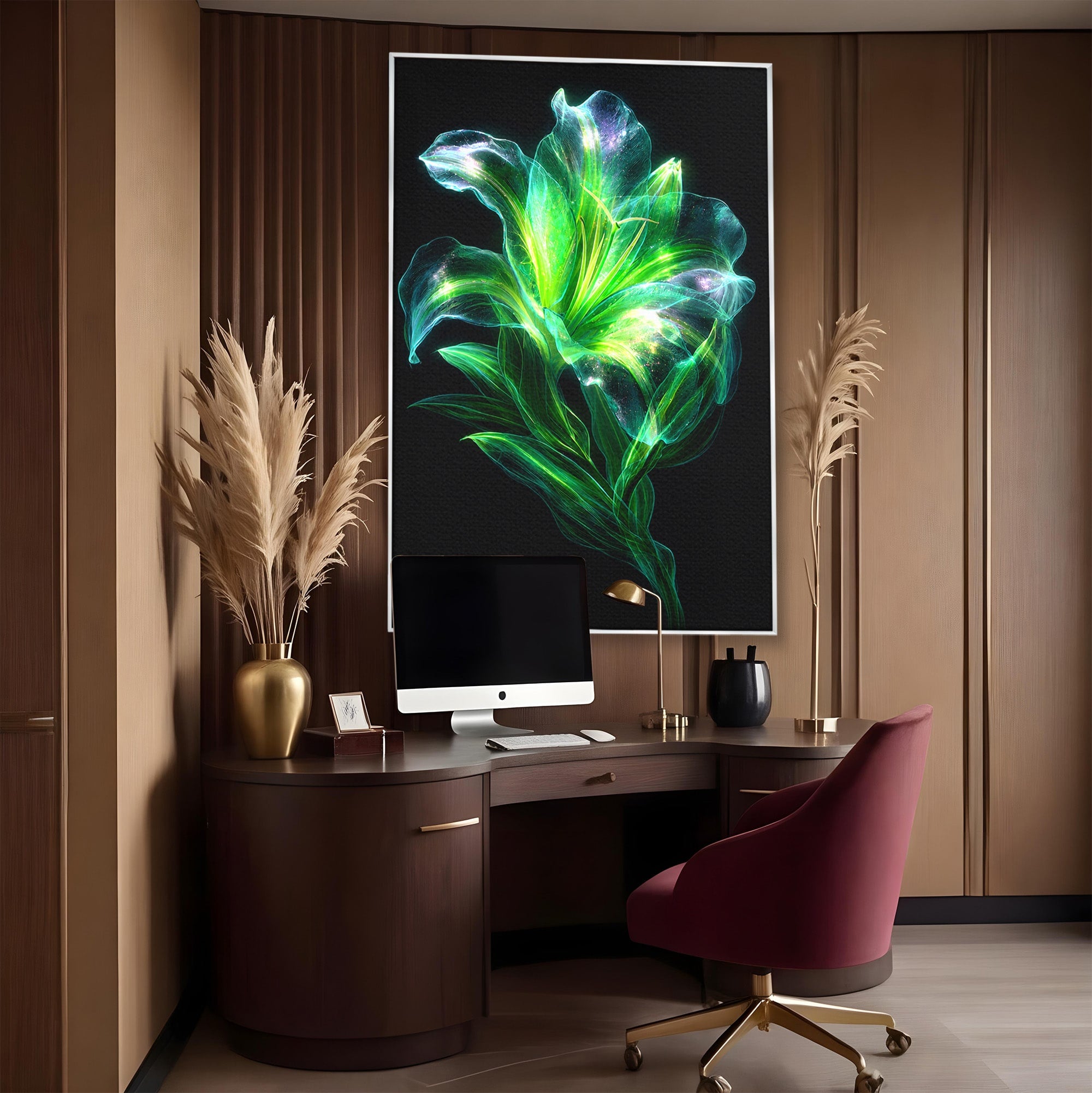 Tablou Canvas Premium LuxCanva® A1798, Floare Neon Luminoasa, Floare, Natura, Arta Digitala, Lumina, Dormitor, Culori Vibrante