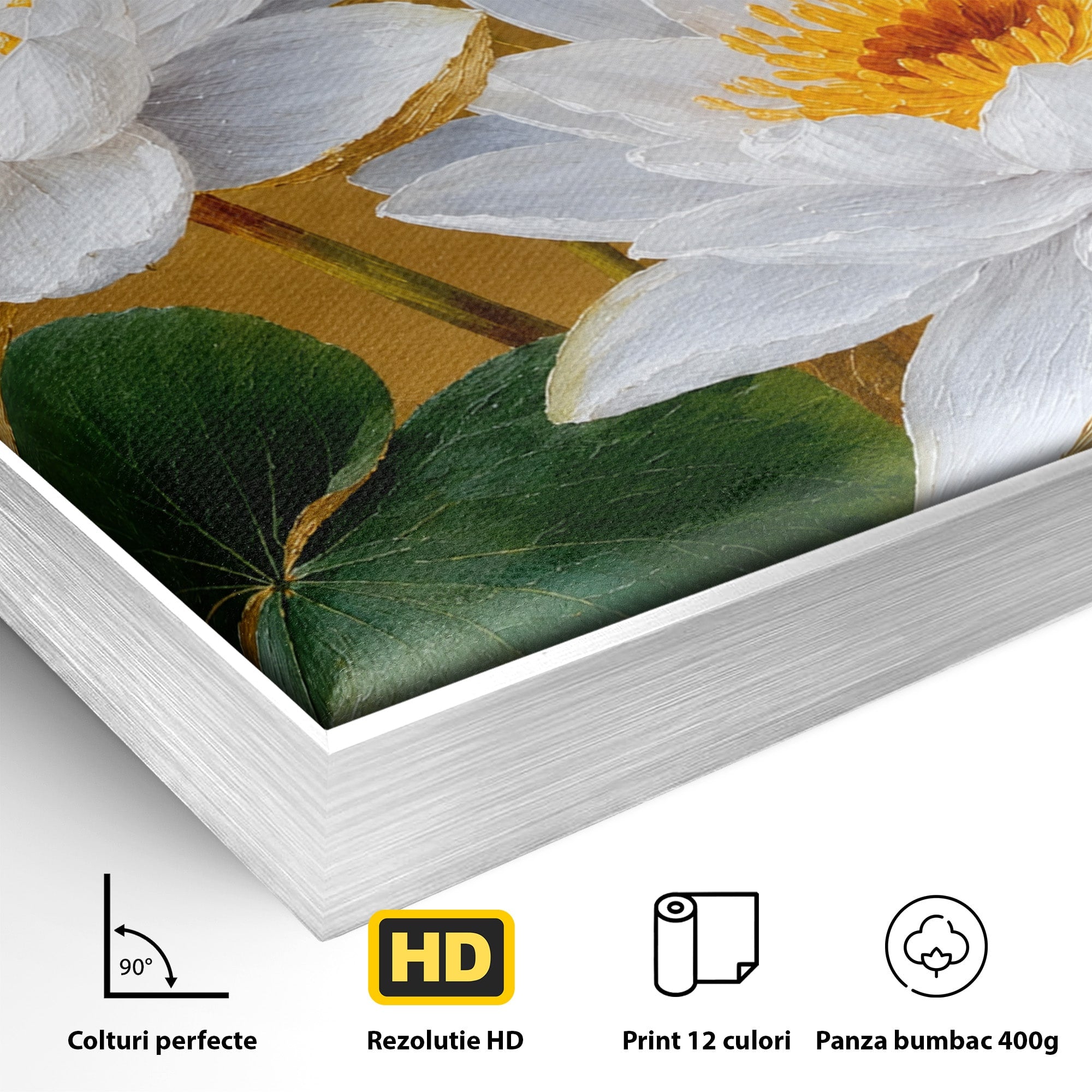 Tablou Canvas Premium LuxCanva® A1800, Serenitate Aurie, Flori, Lotus, Natura, Living, Dormitor, Culori Vibrante
