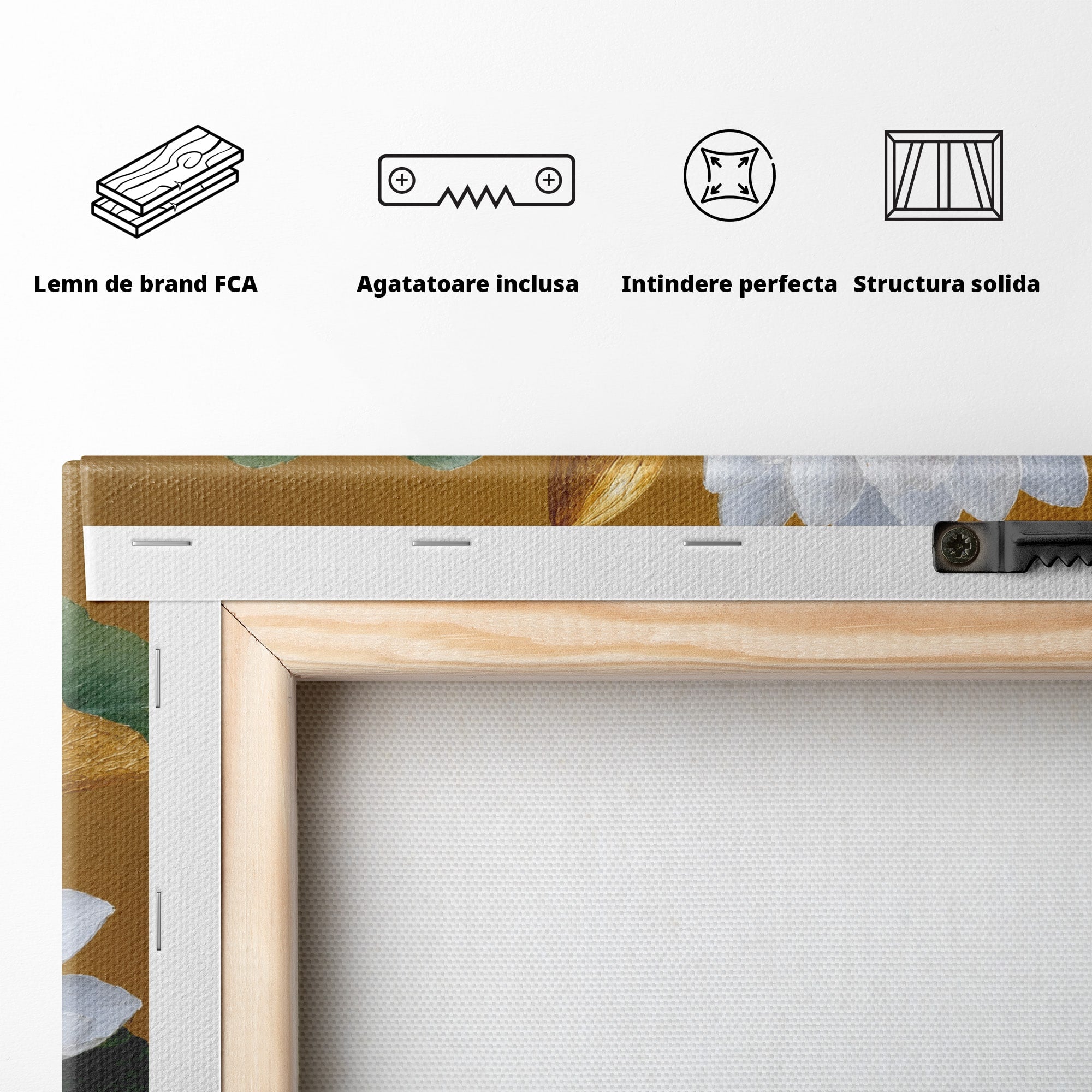 Tablou Canvas Premium LuxCanva® A1800, Serenitate Aurie, Flori, Lotus, Natura, Living, Dormitor, Culori Vibrante