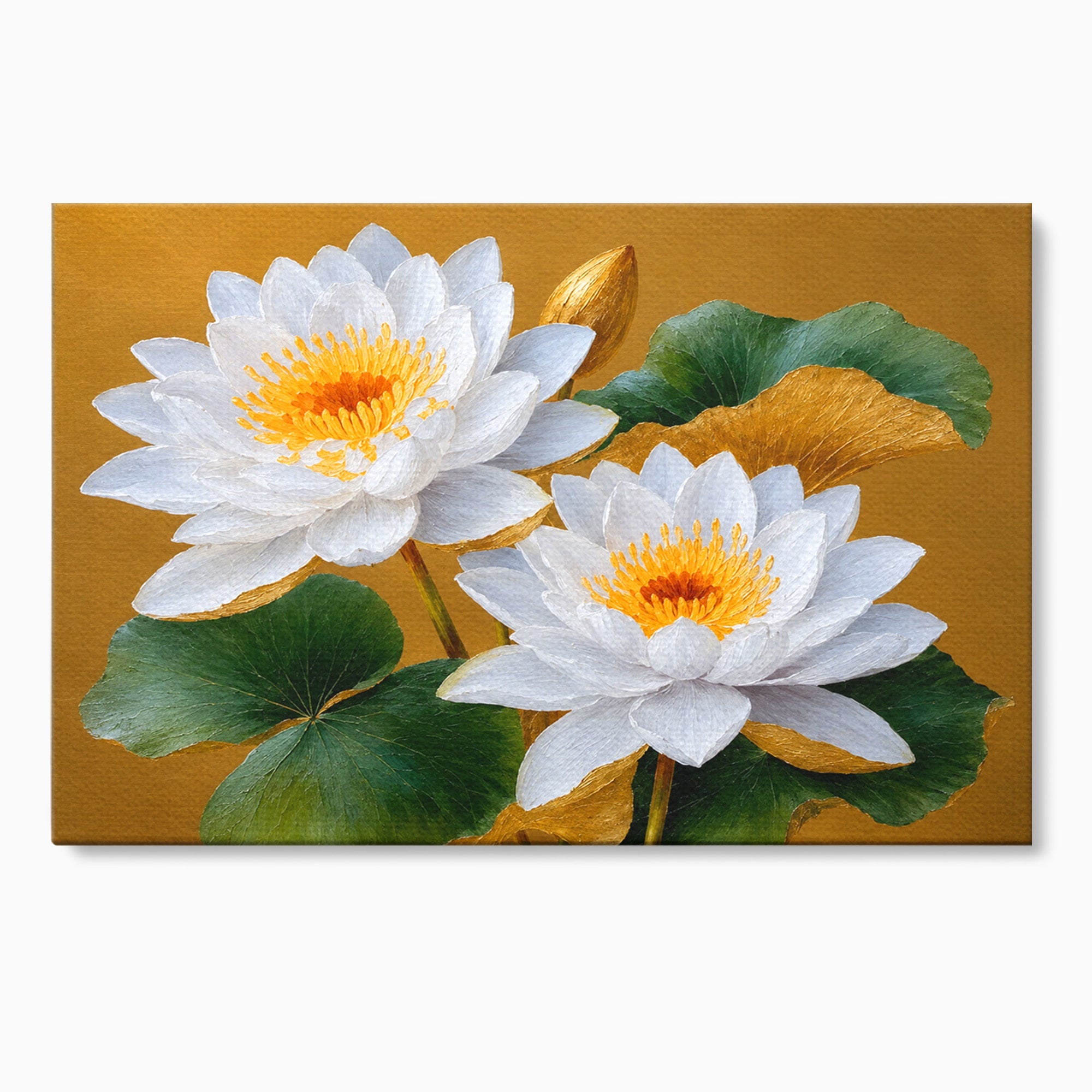Tablou Canvas Premium LuxCanva® A1800, Serenitate Aurie, Flori, Lotus, Natura, Living, Dormitor, Culori Vibrante