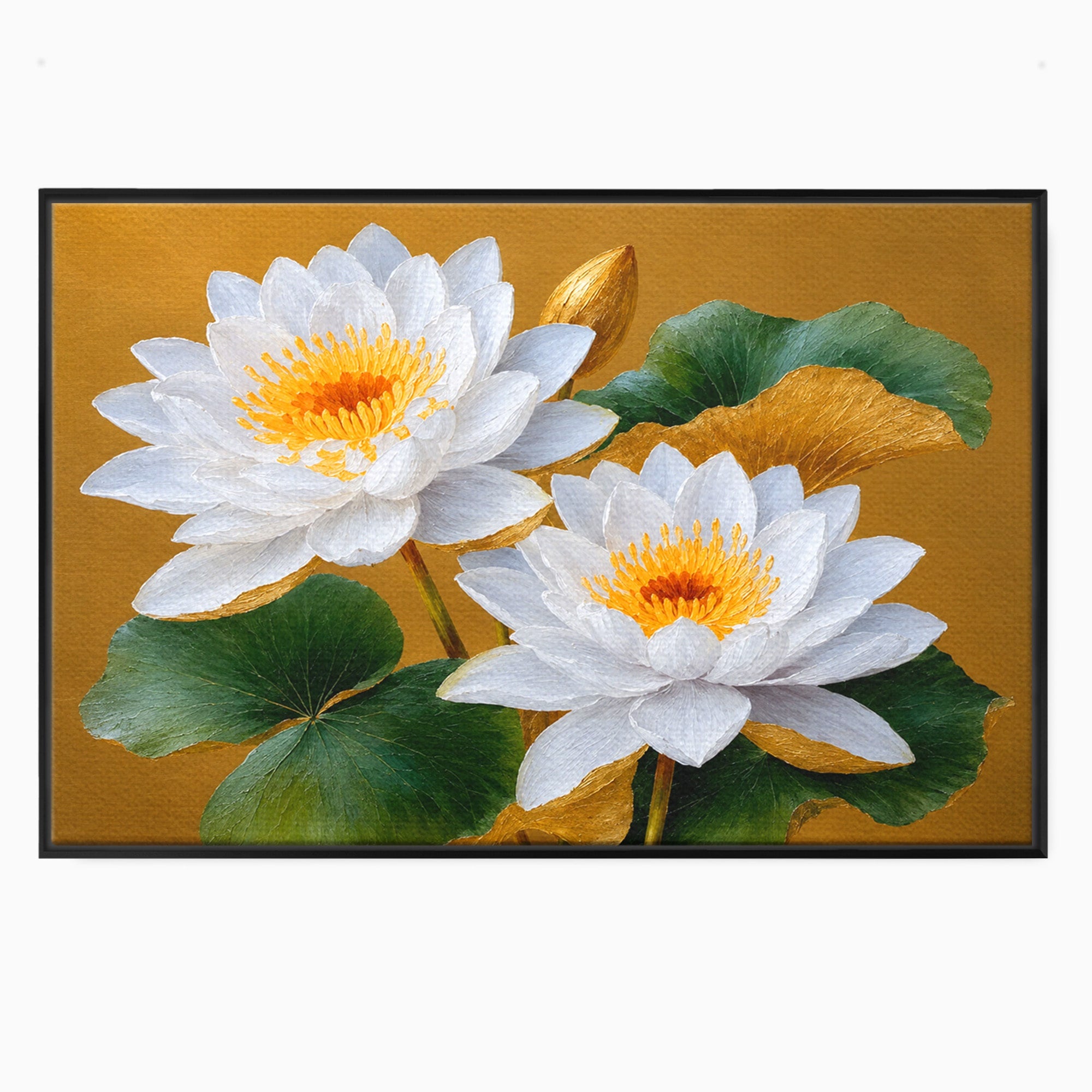 Tablou Canvas Premium LuxCanva® A1800, Serenitate Aurie, Flori, Lotus, Natura, Living, Dormitor, Culori Vibrante