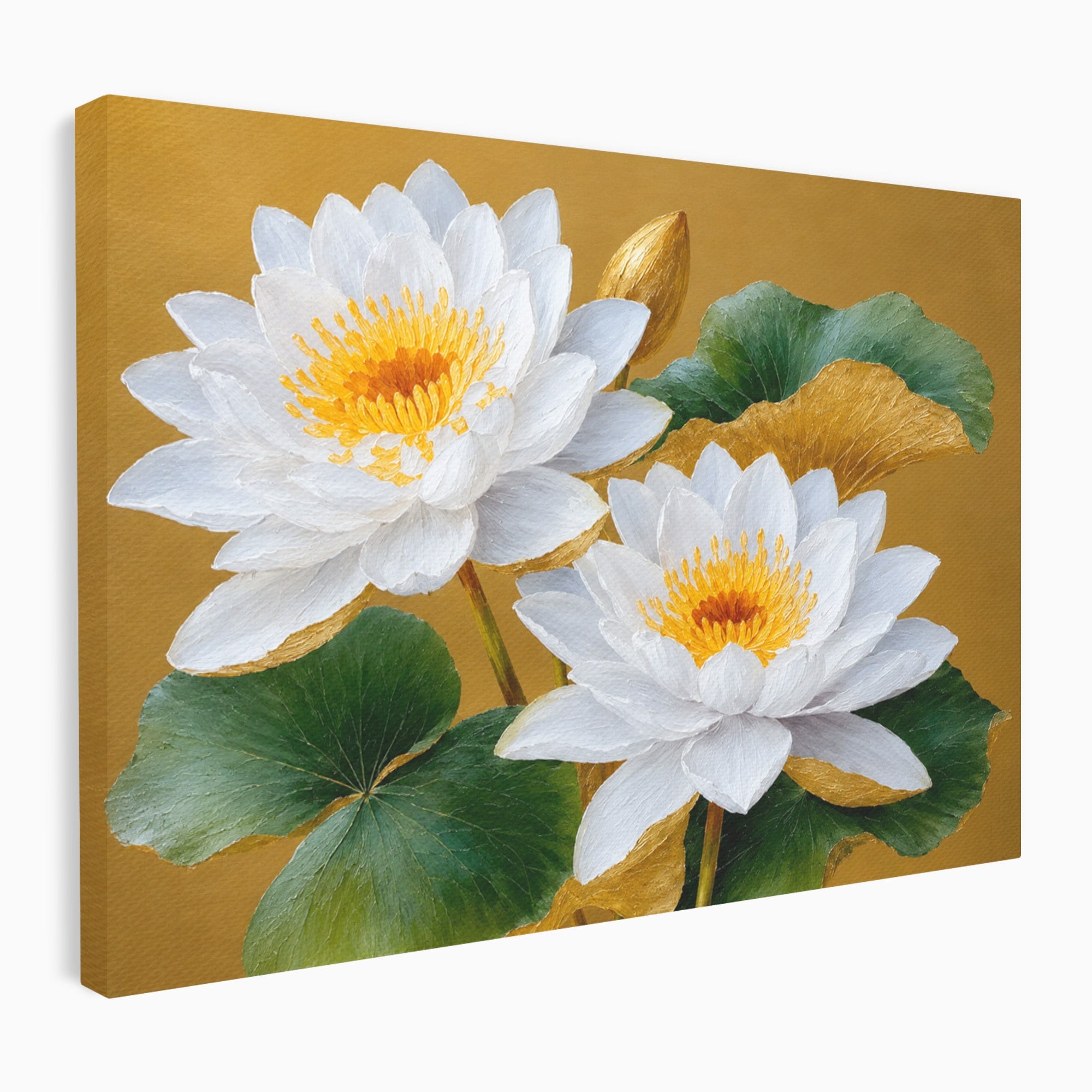 Tablou Canvas Premium LuxCanva® A1800, Serenitate Aurie, Flori, Lotus, Natura, Living, Dormitor, Culori Vibrante