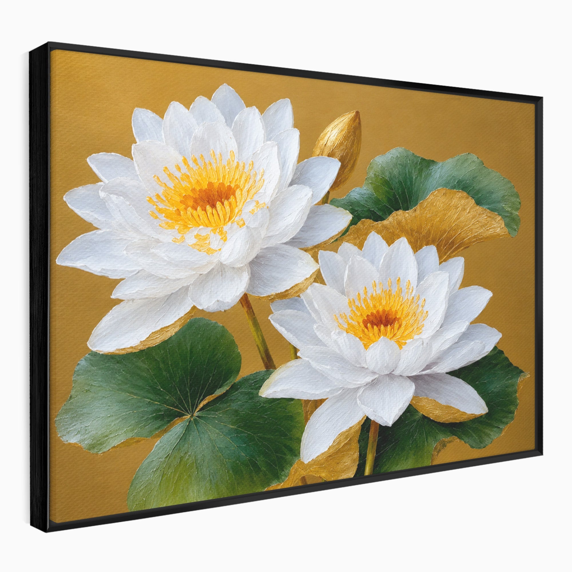 Tablou Canvas Premium LuxCanva® A1800, Serenitate Aurie, Flori, Lotus, Natura, Living, Dormitor, Culori Vibrante