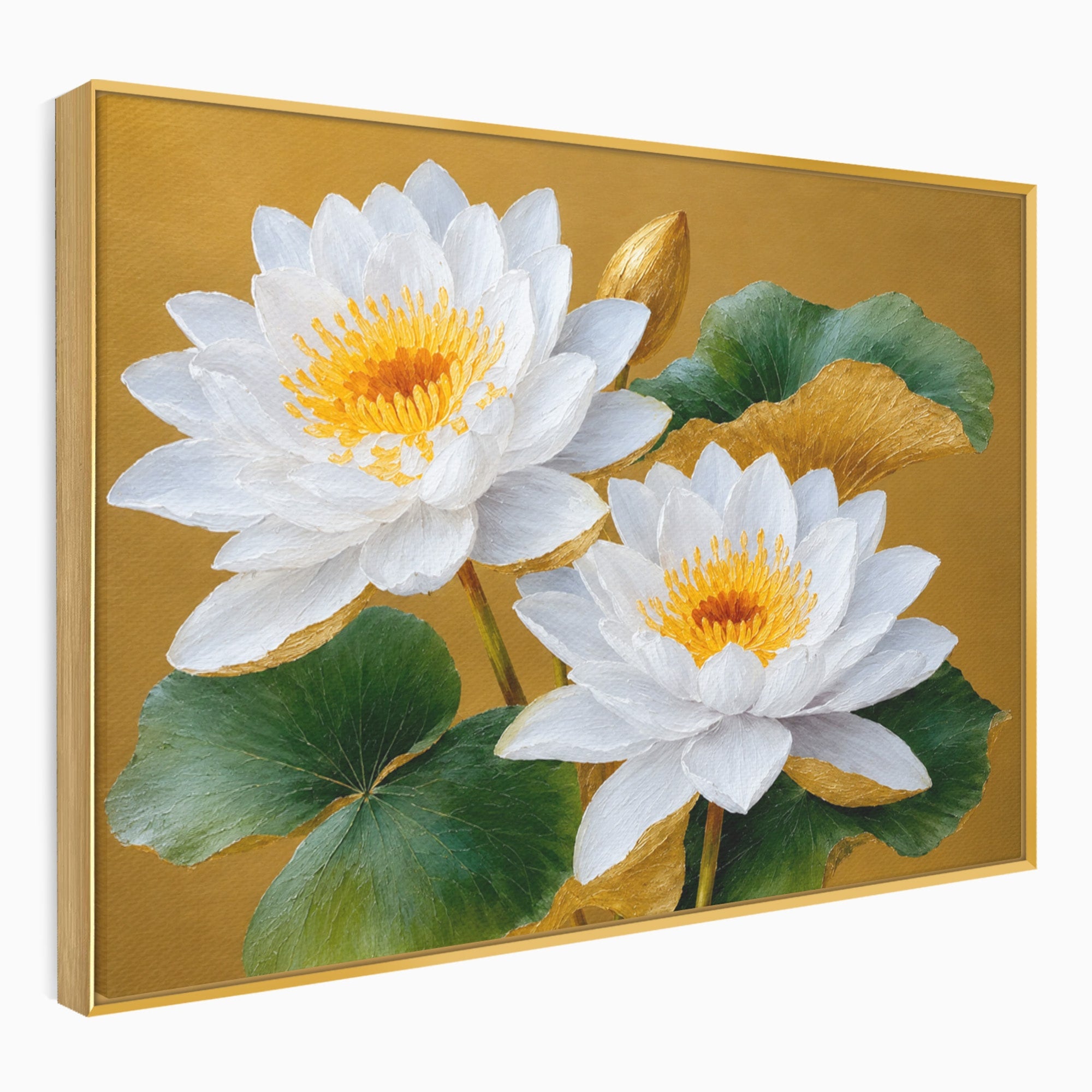 Tablou Canvas Premium LuxCanva® A1800, Serenitate Aurie, Flori, Lotus, Natura, Living, Dormitor, Culori Vibrante