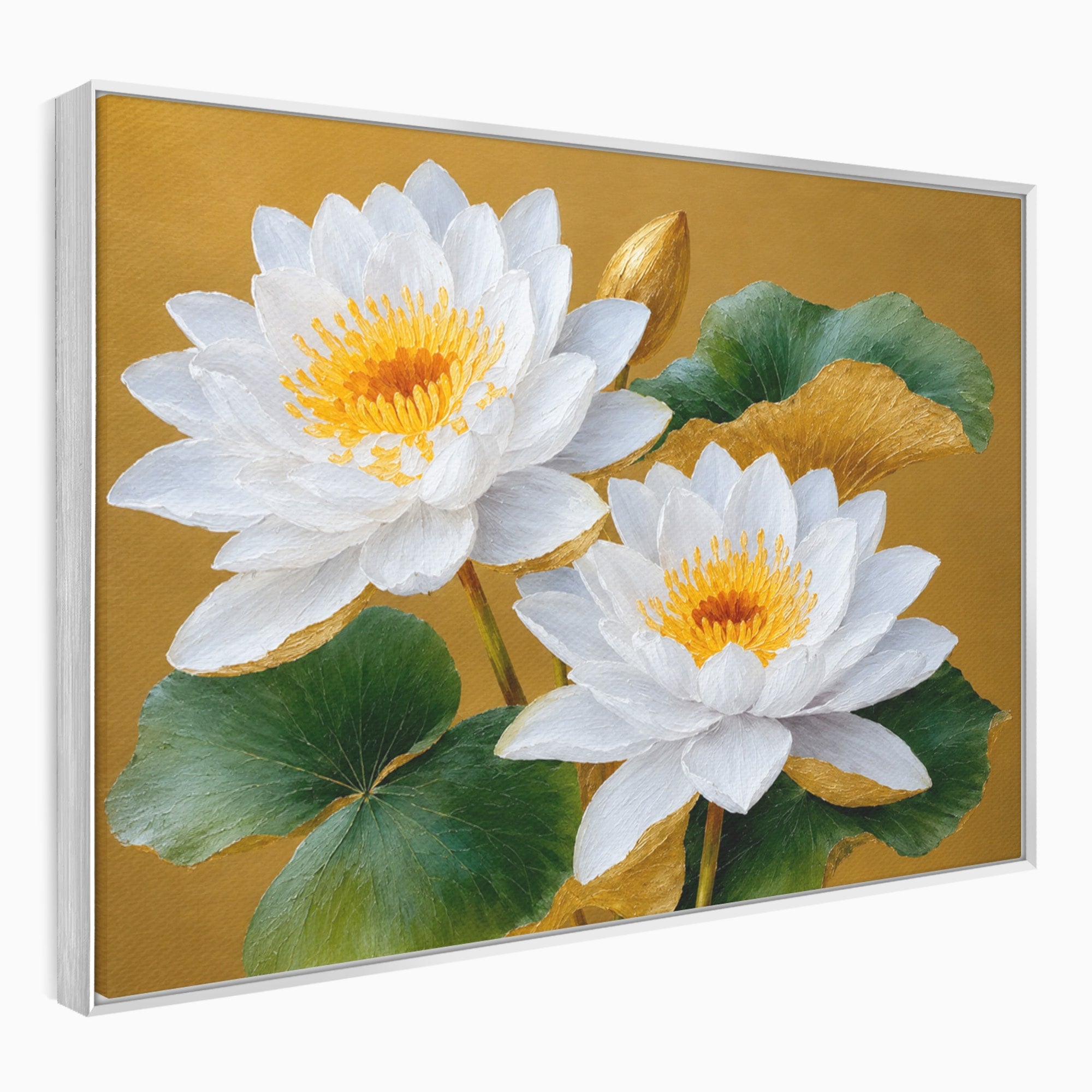 Tablou Canvas Premium LuxCanva® A1800, Serenitate Aurie, Flori, Lotus, Natura, Living, Dormitor, Culori Vibrante