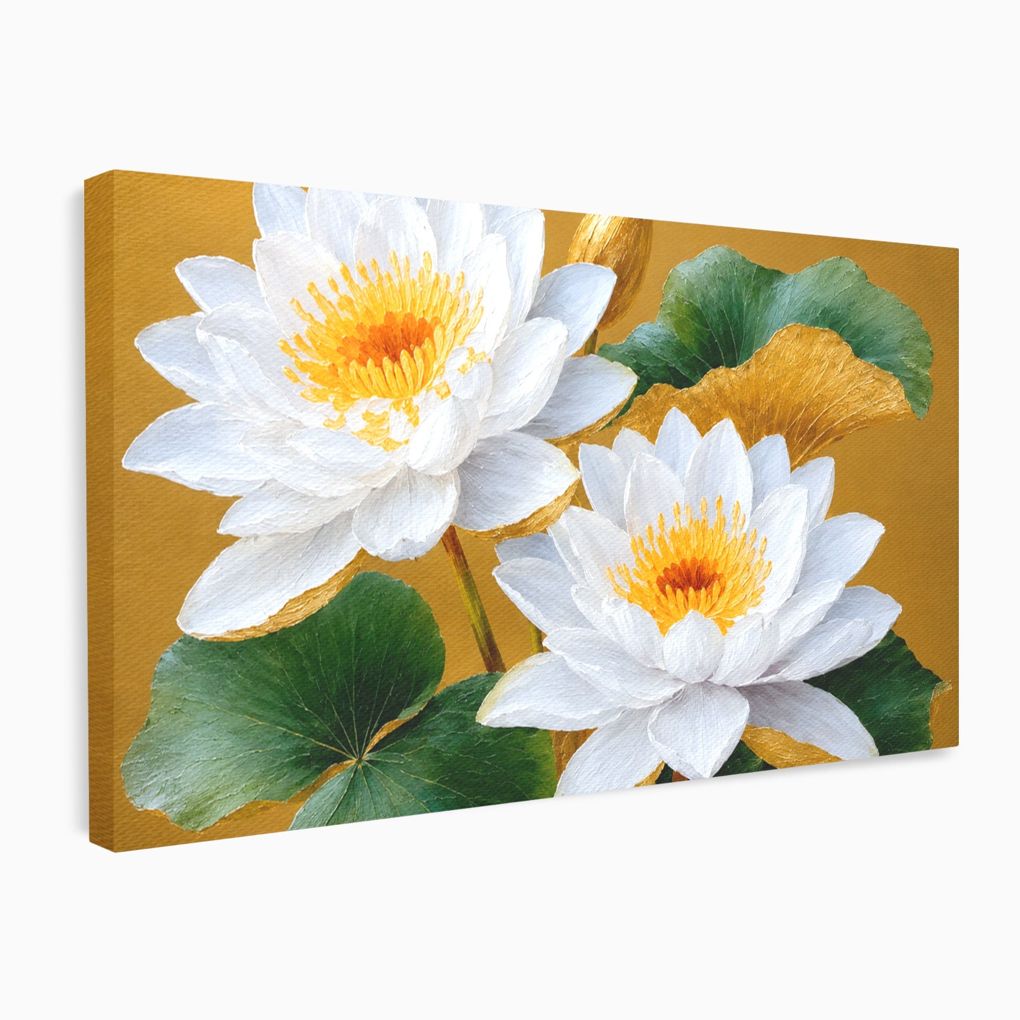 Tablou Canvas Premium LuxCanva® A1800, Serenitate Aurie, Flori, Lotus, Natura, Living, Dormitor, Culori Vibrante
