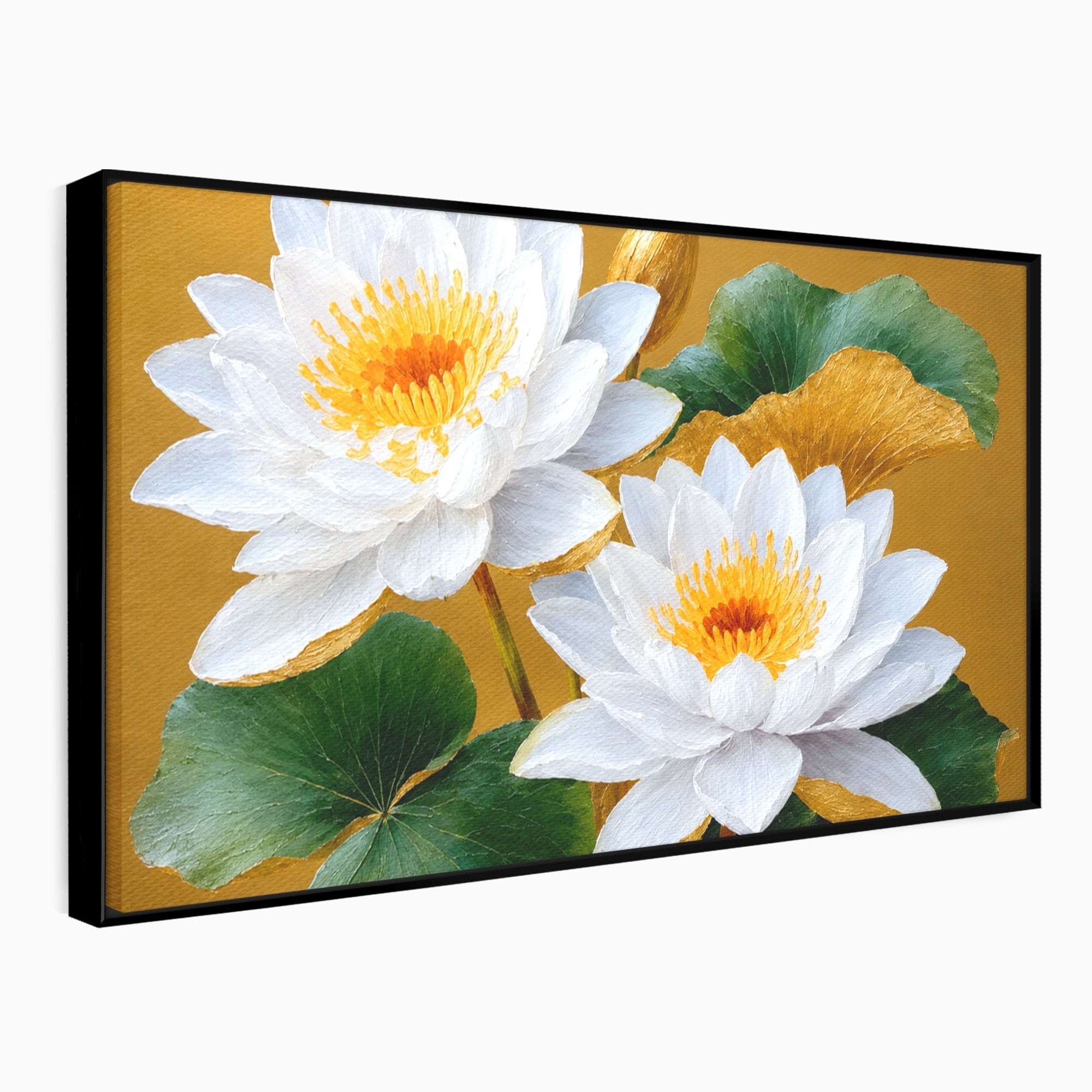 Tablou Canvas Premium LuxCanva® A1800, Serenitate Aurie, Flori, Lotus, Natura, Living, Dormitor, Culori Vibrante