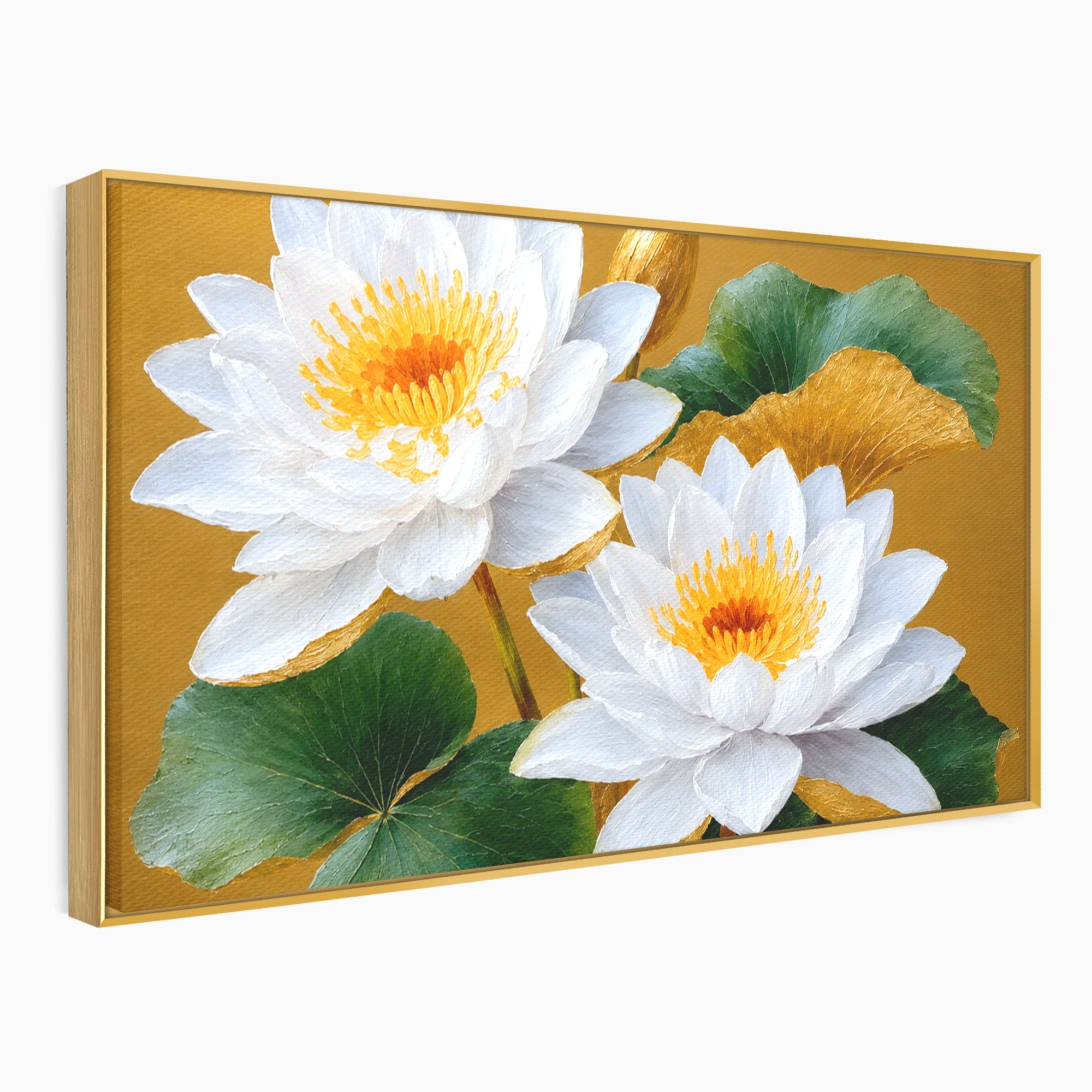 Tablou Canvas Premium LuxCanva® A1800, Serenitate Aurie, Flori, Lotus, Natura, Living, Dormitor, Culori Vibrante