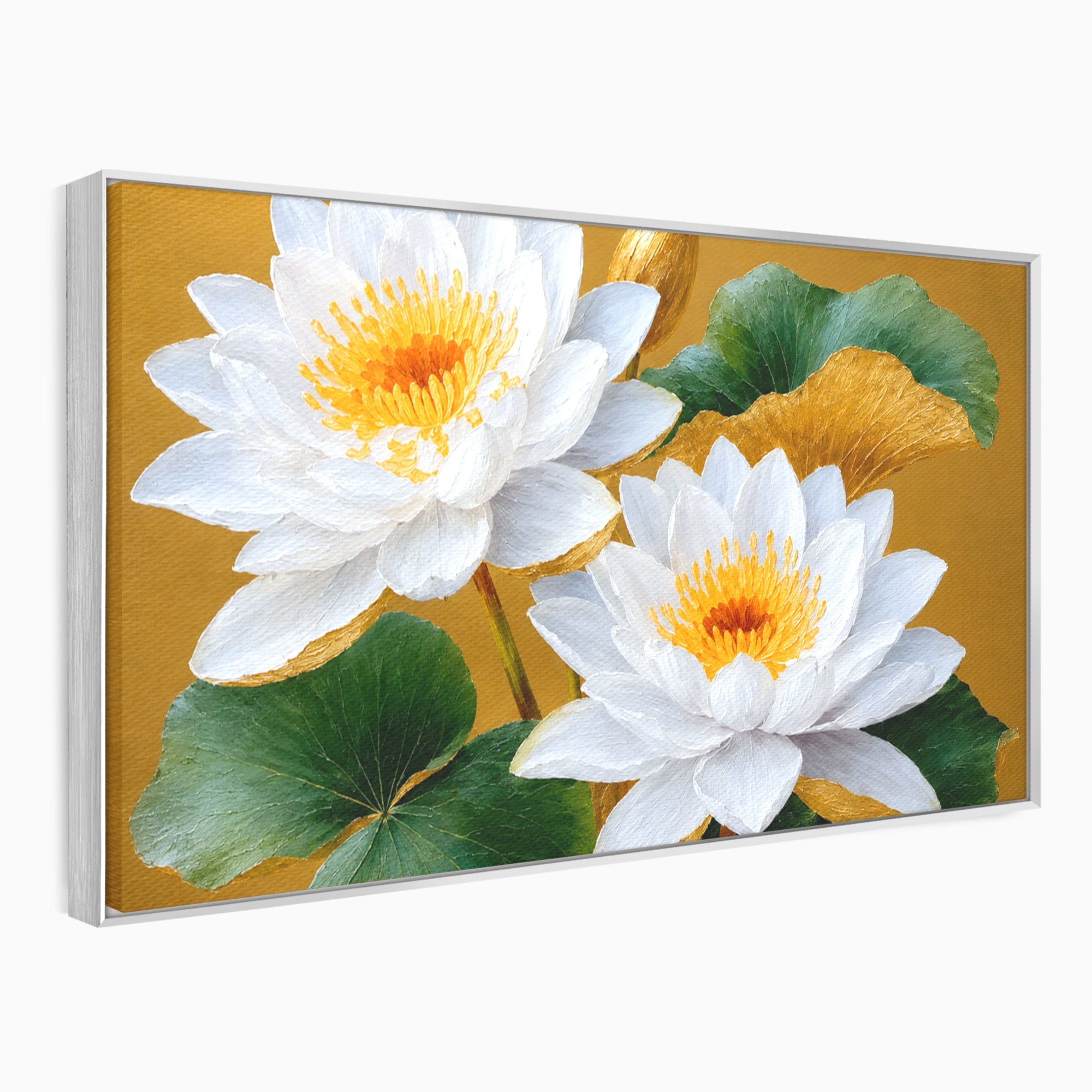 Tablou Canvas Premium LuxCanva® A1800, Serenitate Aurie, Flori, Lotus, Natura, Living, Dormitor, Culori Vibrante