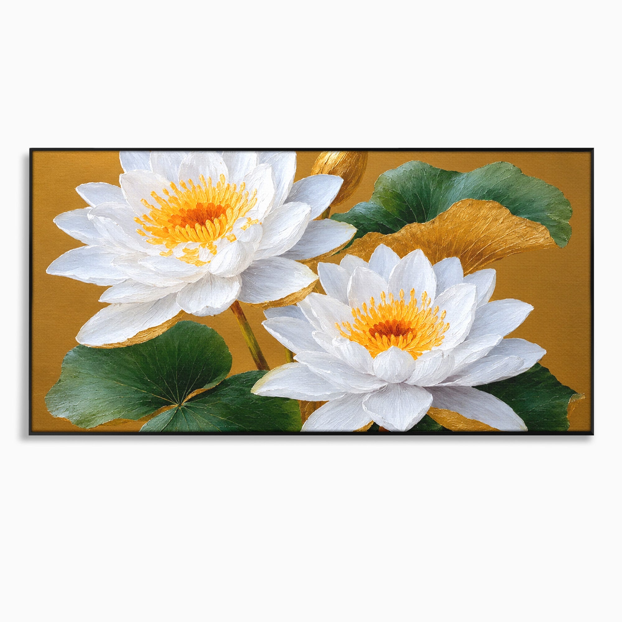 Tablou Canvas Premium LuxCanva® A1800, Serenitate Aurie, Flori, Lotus, Natura, Living, Dormitor, Culori Vibrante