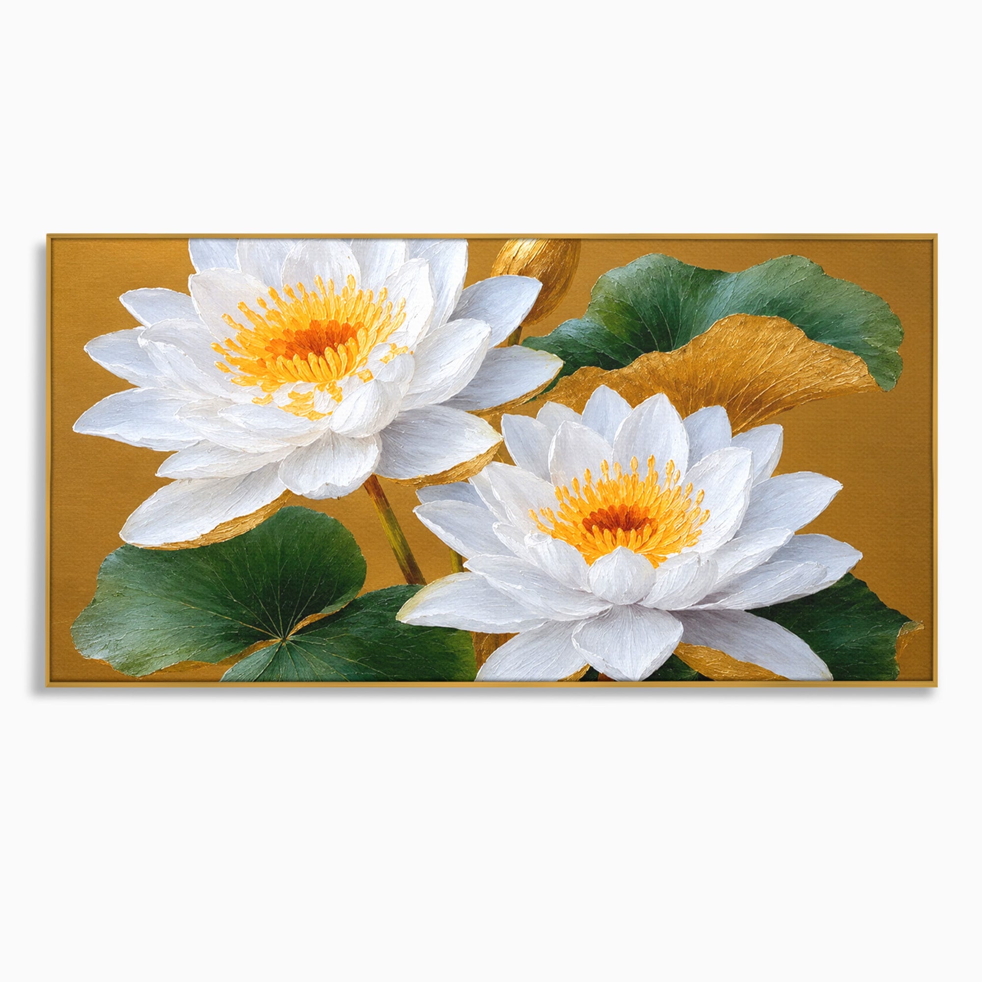 Tablou Canvas Premium LuxCanva® A1800, Serenitate Aurie, Flori, Lotus, Natura, Living, Dormitor, Culori Vibrante