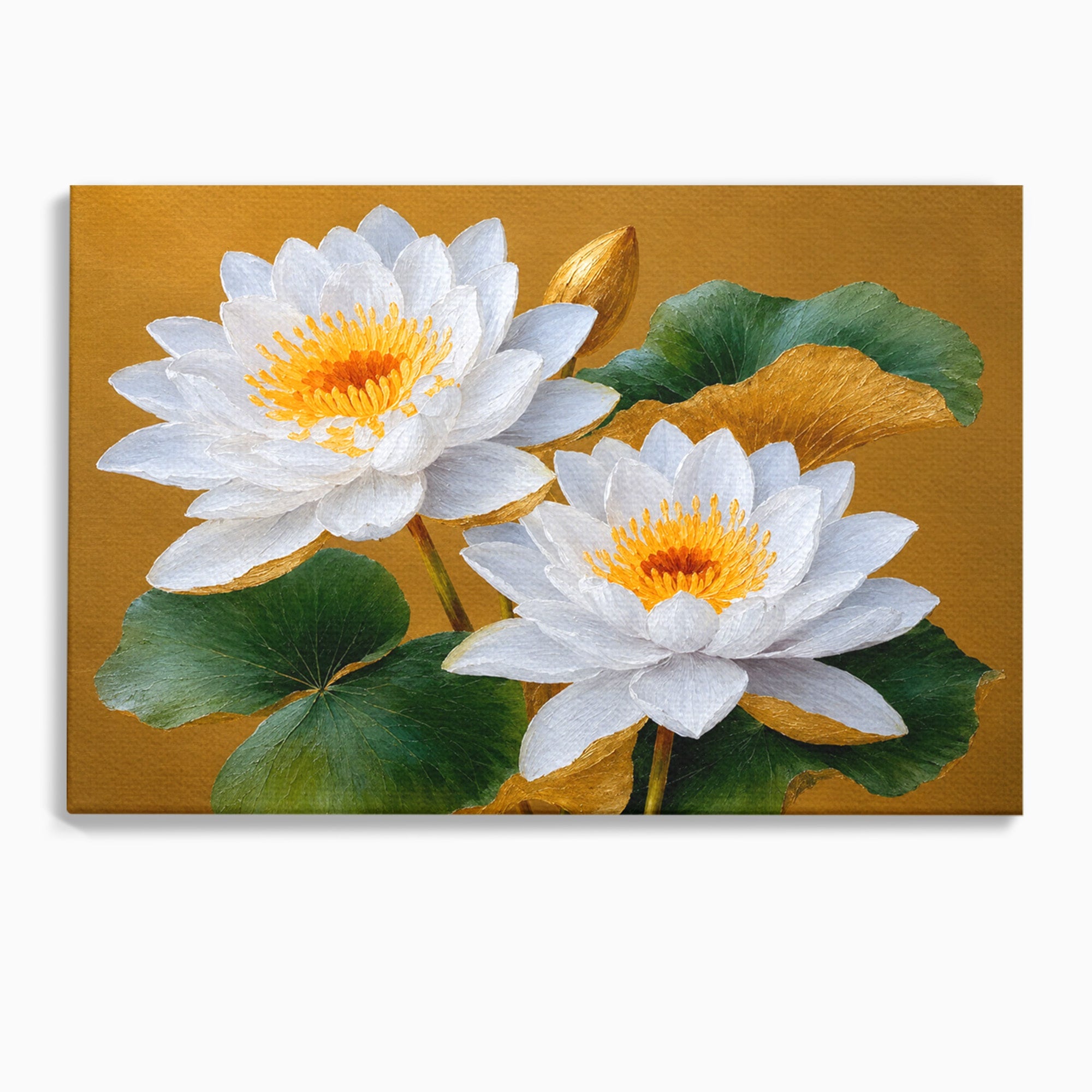 Tablou Canvas Premium LuxCanva® A1800, Serenitate Aurie, Flori, Lotus, Natura, Living, Dormitor, Culori Vibrante