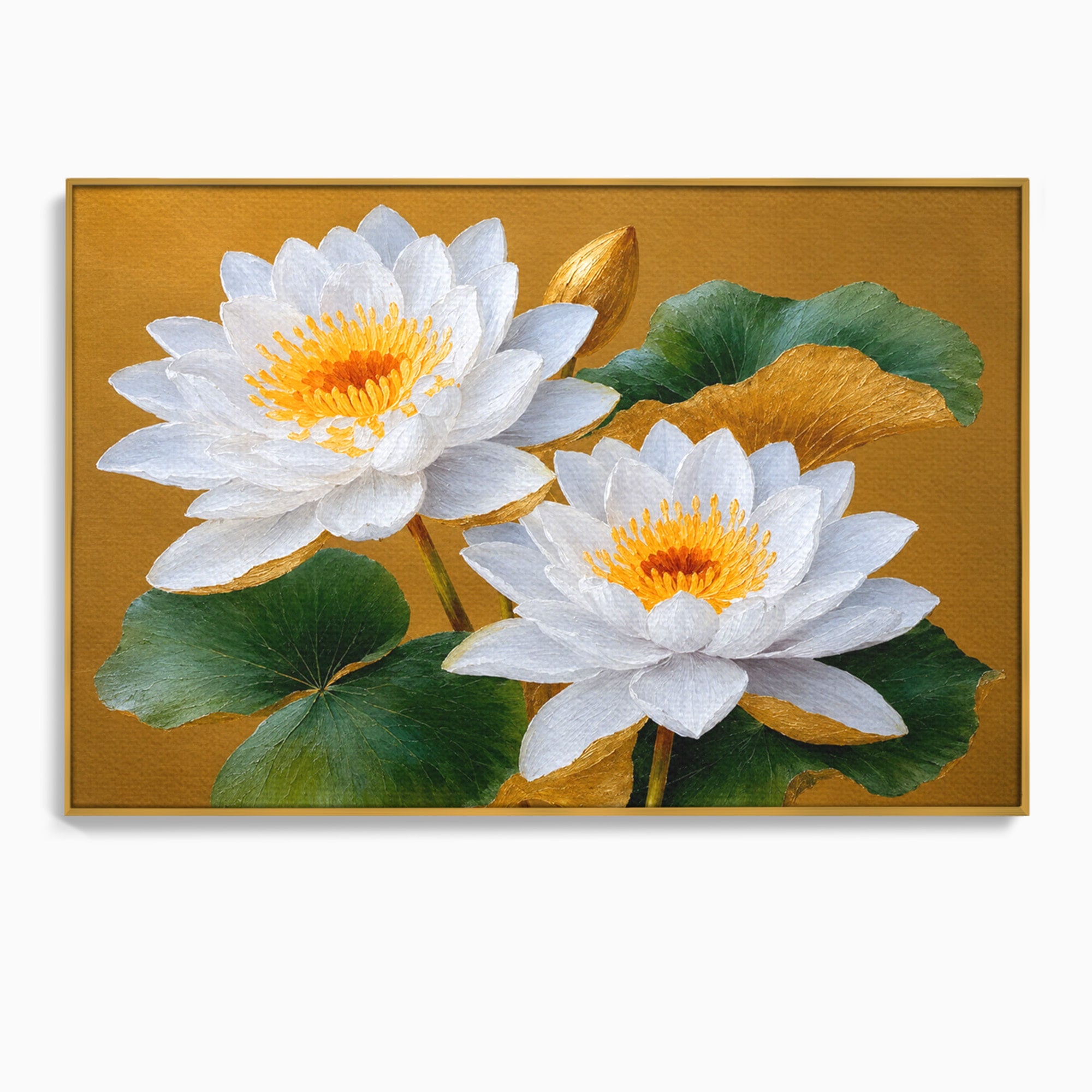 Tablou Canvas Premium LuxCanva® A1800, Serenitate Aurie, Flori, Lotus, Natura, Living, Dormitor, Culori Vibrante