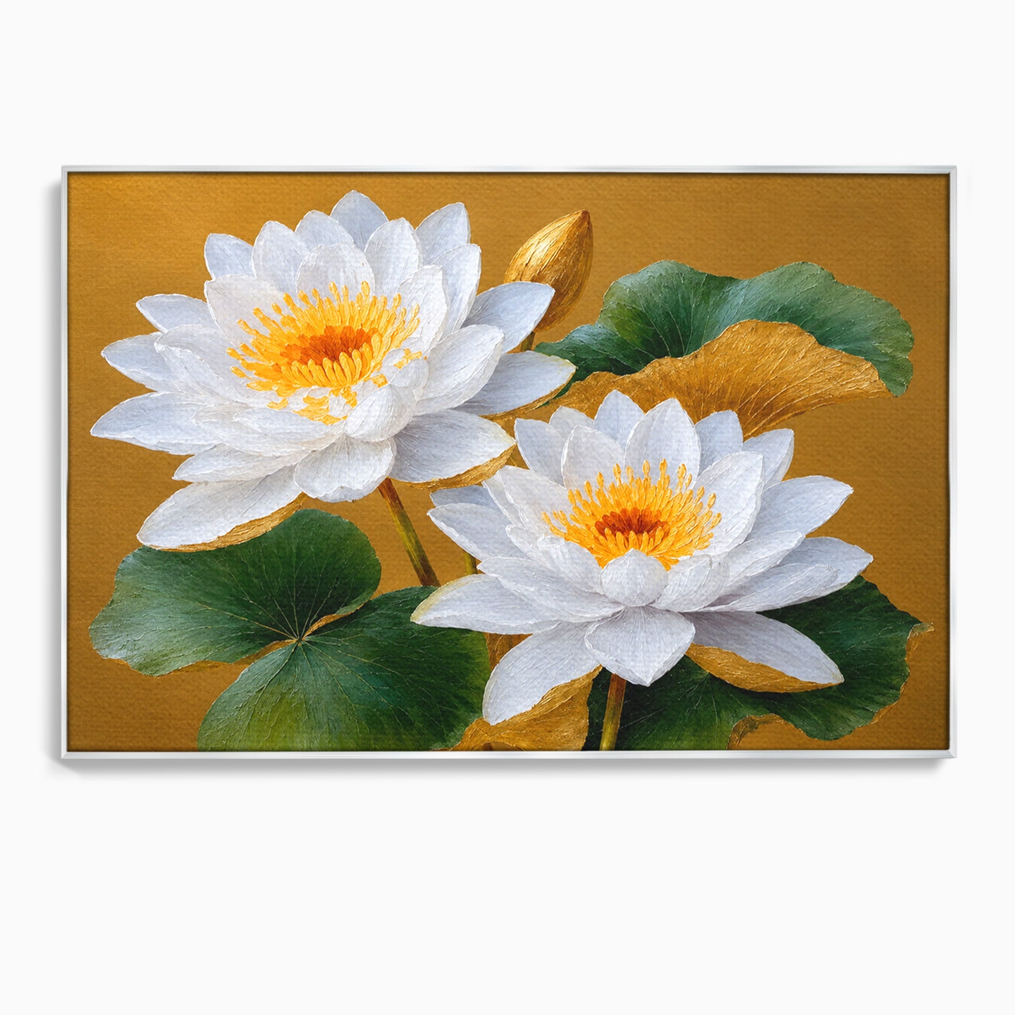 Tablou Canvas Premium LuxCanva® A1800, Serenitate Aurie, Flori, Lotus, Natura, Living, Dormitor, Culori Vibrante