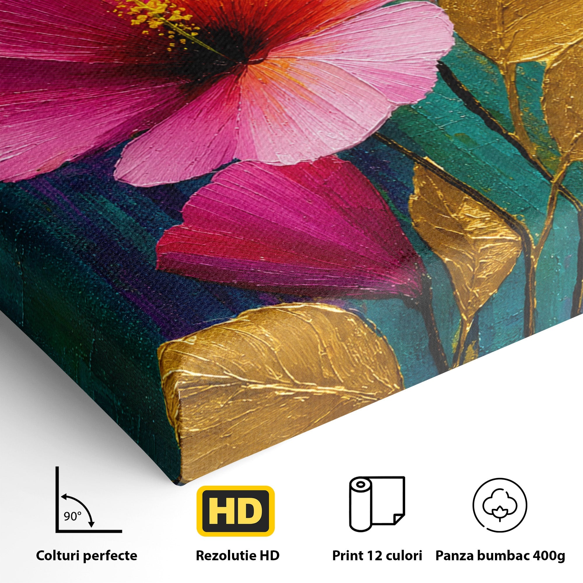 Tablou Canvas Premium LuxCanva® A1803, Flori Aurii, Flori, Auriu, Pictura, Natura, Living, Culori Vibrante