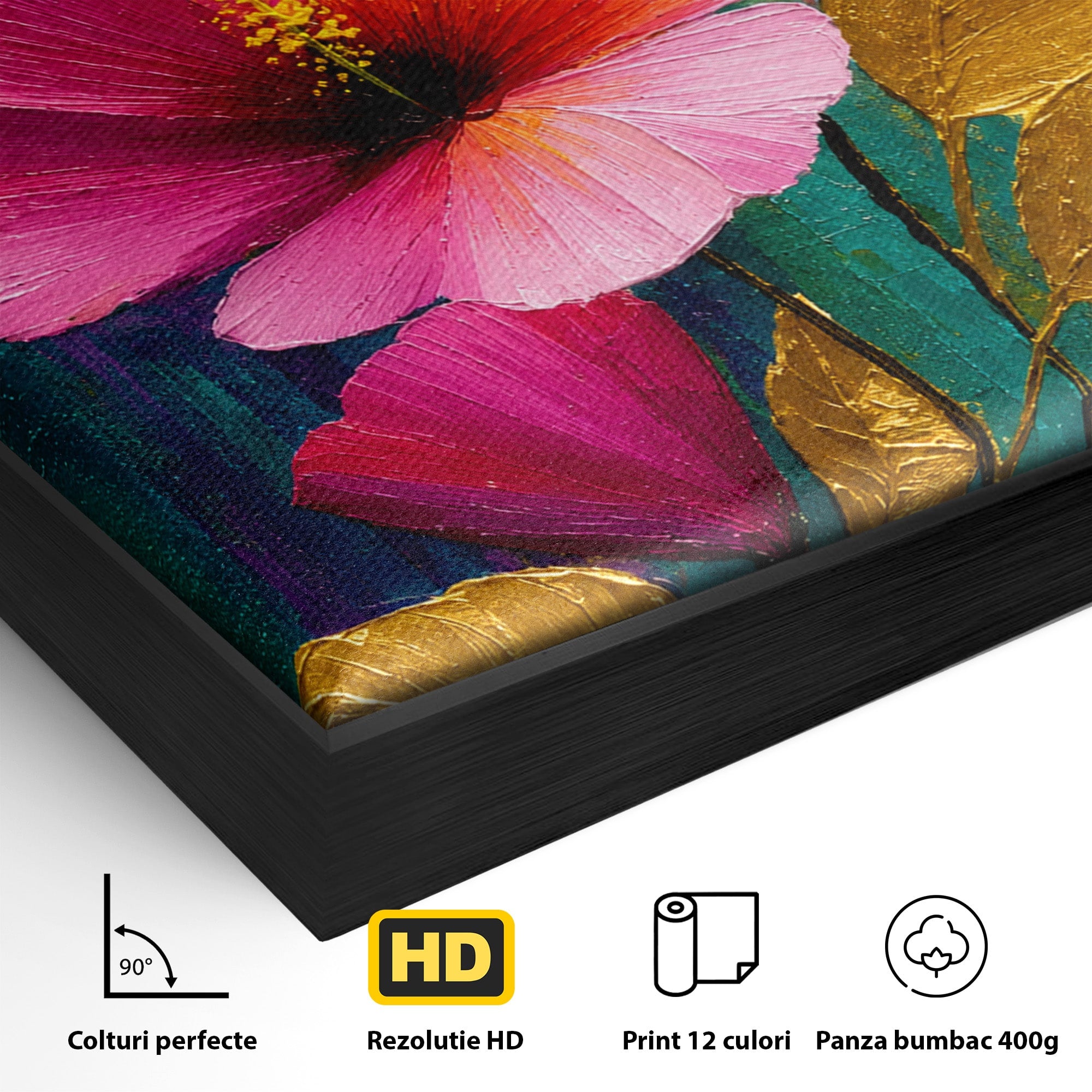 Tablou Canvas Premium LuxCanva® A1803, Flori Aurii, Flori, Auriu, Pictura, Natura, Living, Culori Vibrante
