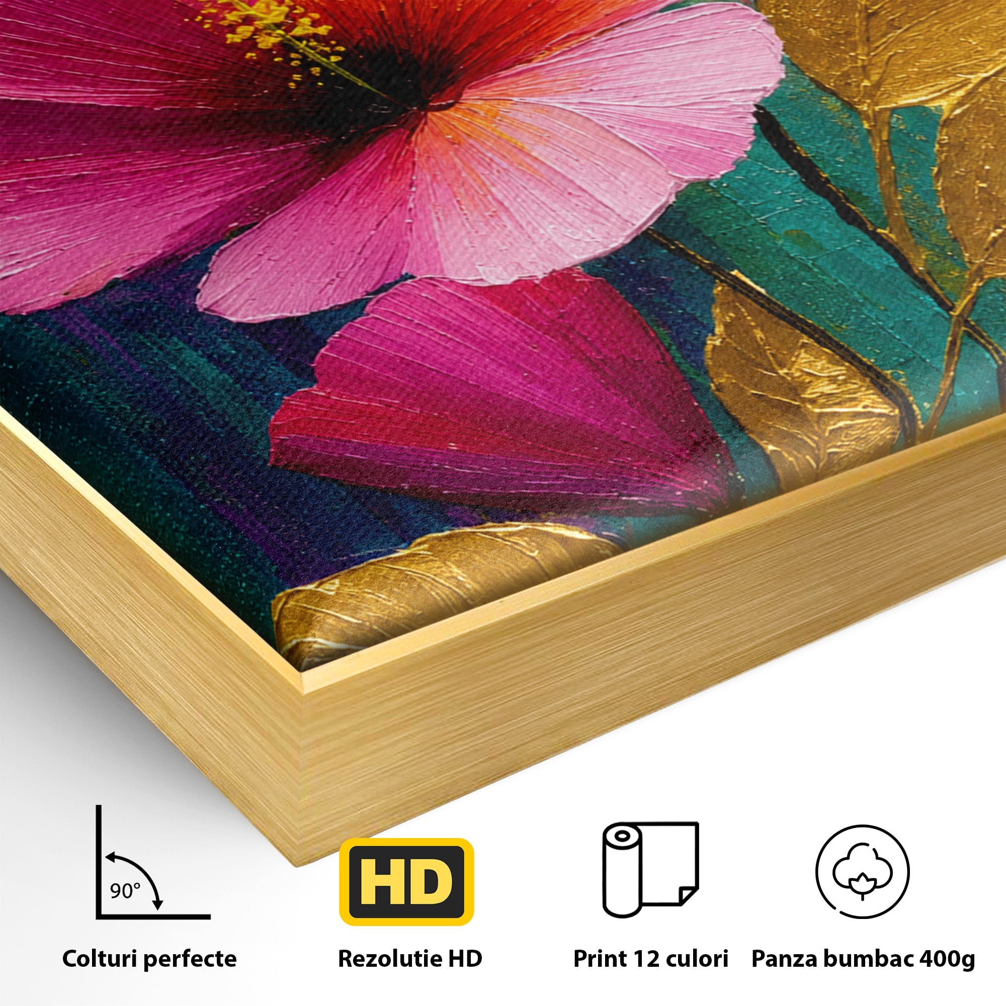 Tablou Canvas Premium LuxCanva® A1803, Flori Aurii, Flori, Auriu, Pictura, Natura, Living, Culori Vibrante