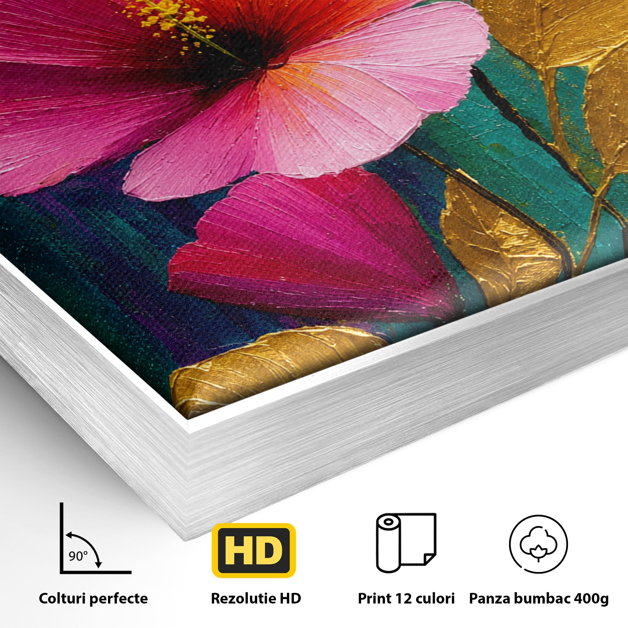 Tablou Canvas Premium LuxCanva® A1803, Flori Aurii, Flori, Auriu, Pictura, Natura, Living, Culori Vibrante