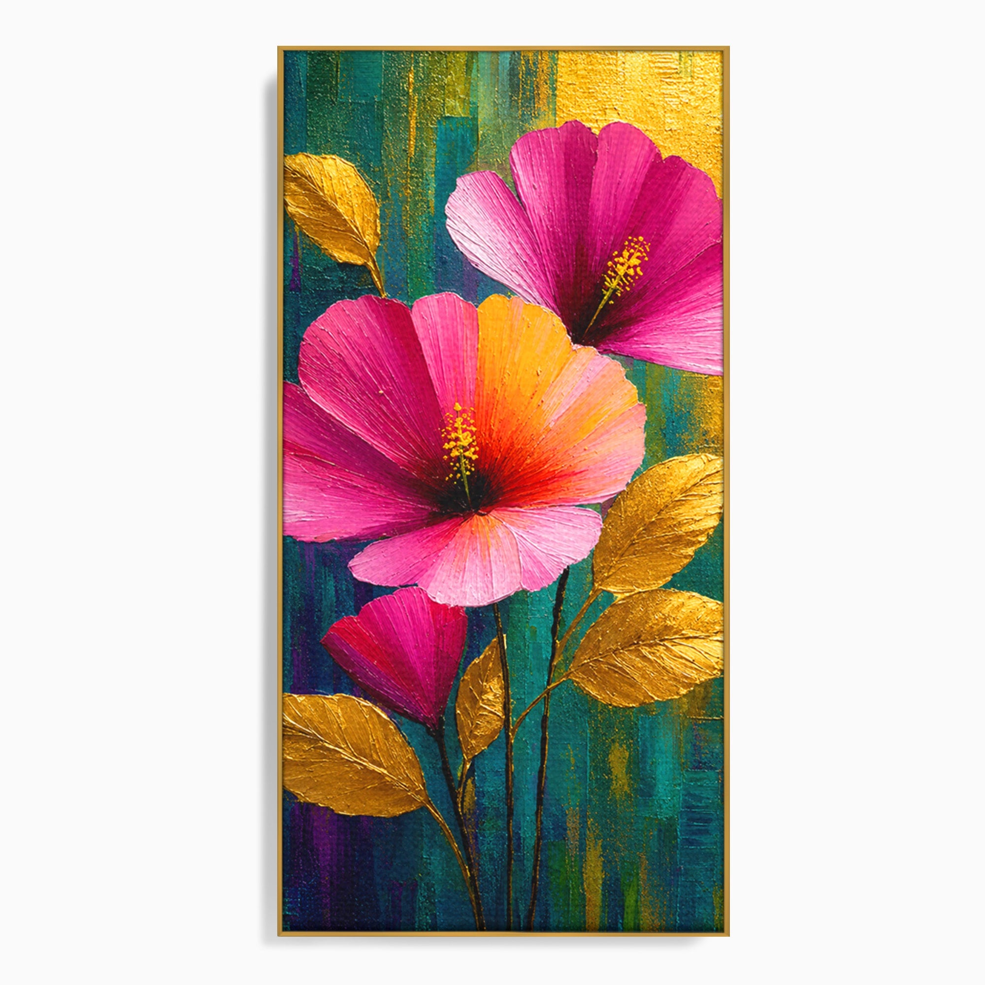Tablou Canvas Premium LuxCanva® A1803, Flori Aurii, Flori, Auriu, Pictura, Natura, Living, Culori Vibrante