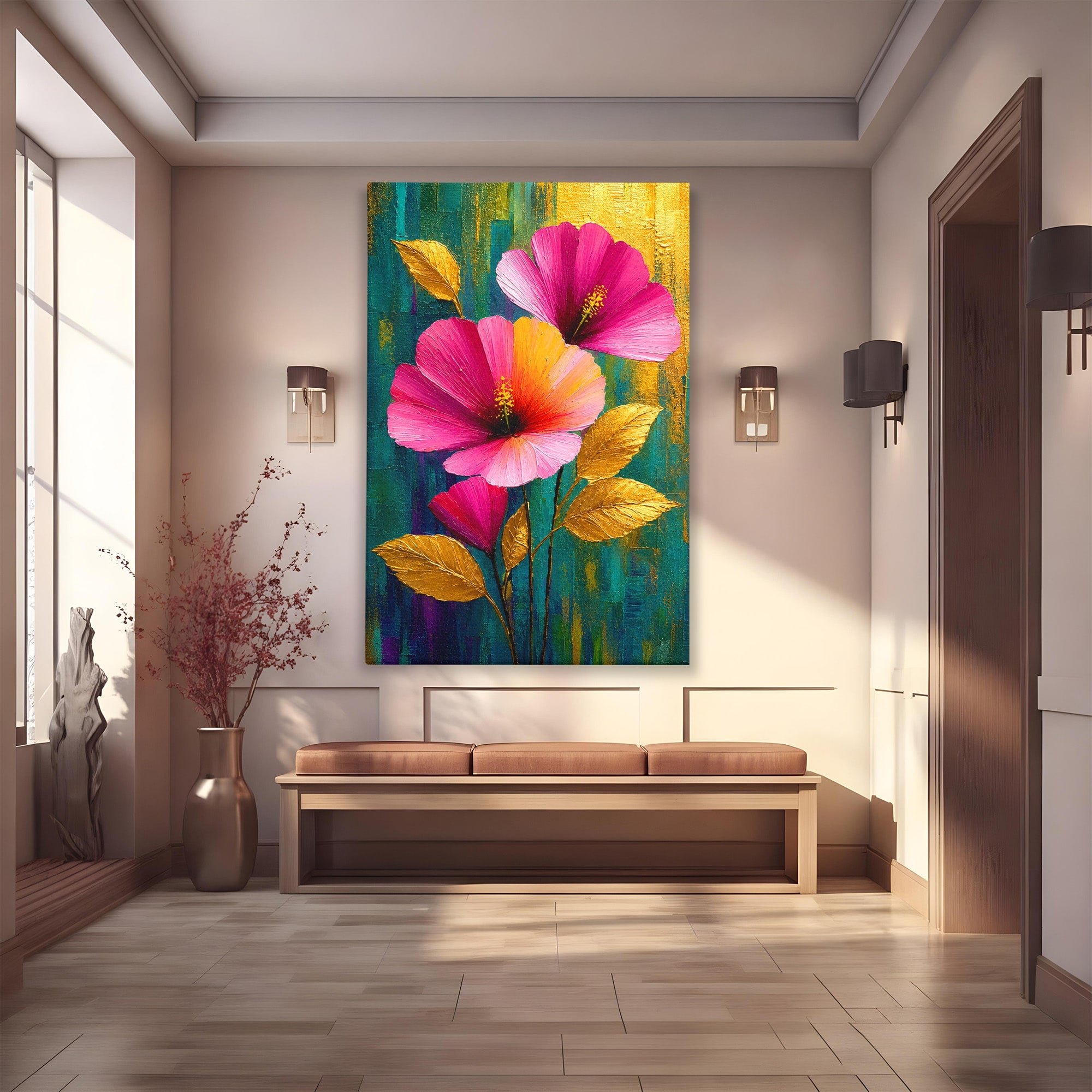 Tablou Canvas Premium LuxCanva® A1803, Flori Aurii, Flori, Auriu, Pictura, Natura, Living, Culori Vibrante