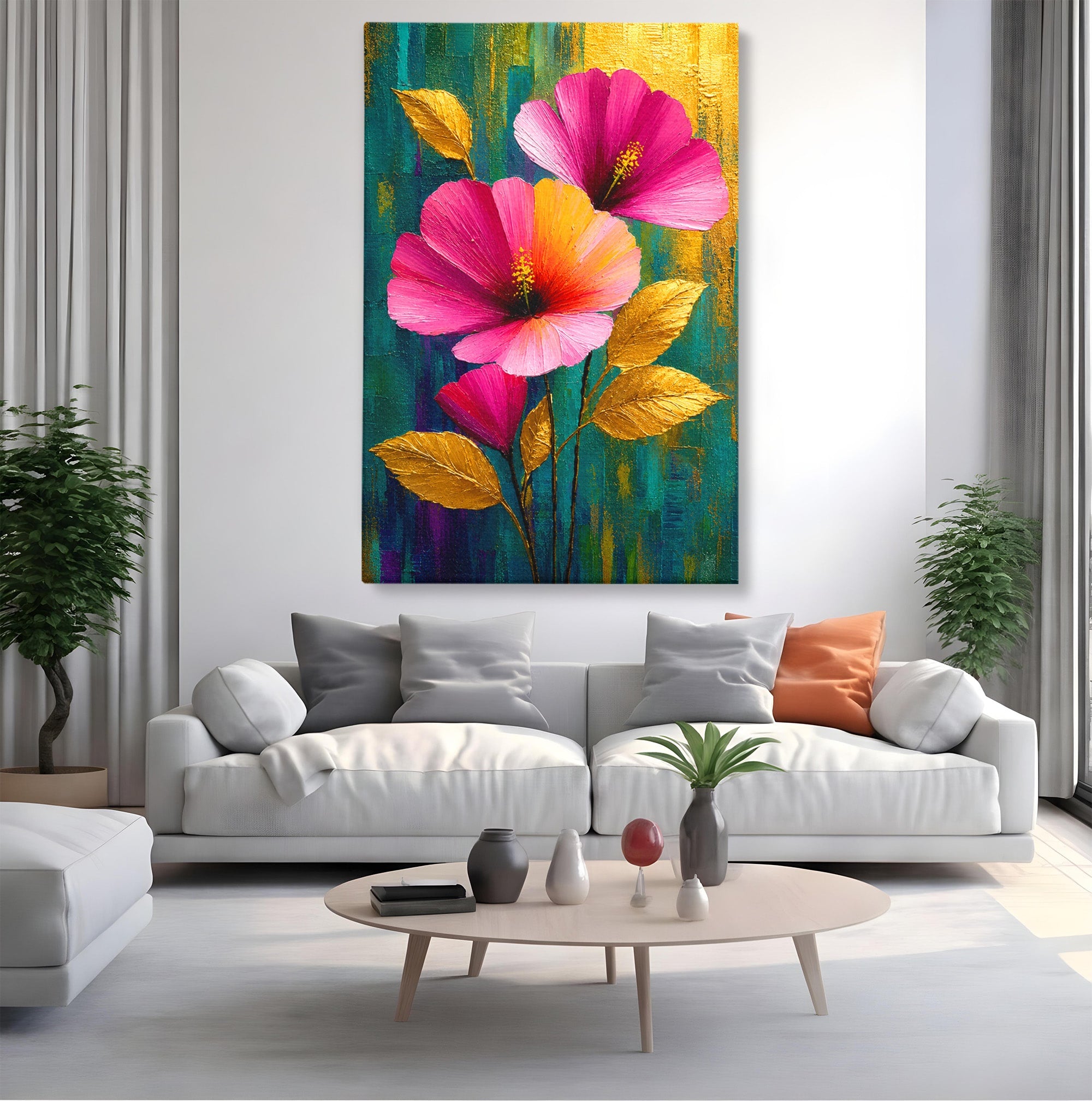 Tablou Canvas Premium LuxCanva® A1803, Flori Aurii, Flori, Auriu, Pictura, Natura, Living, Culori Vibrante