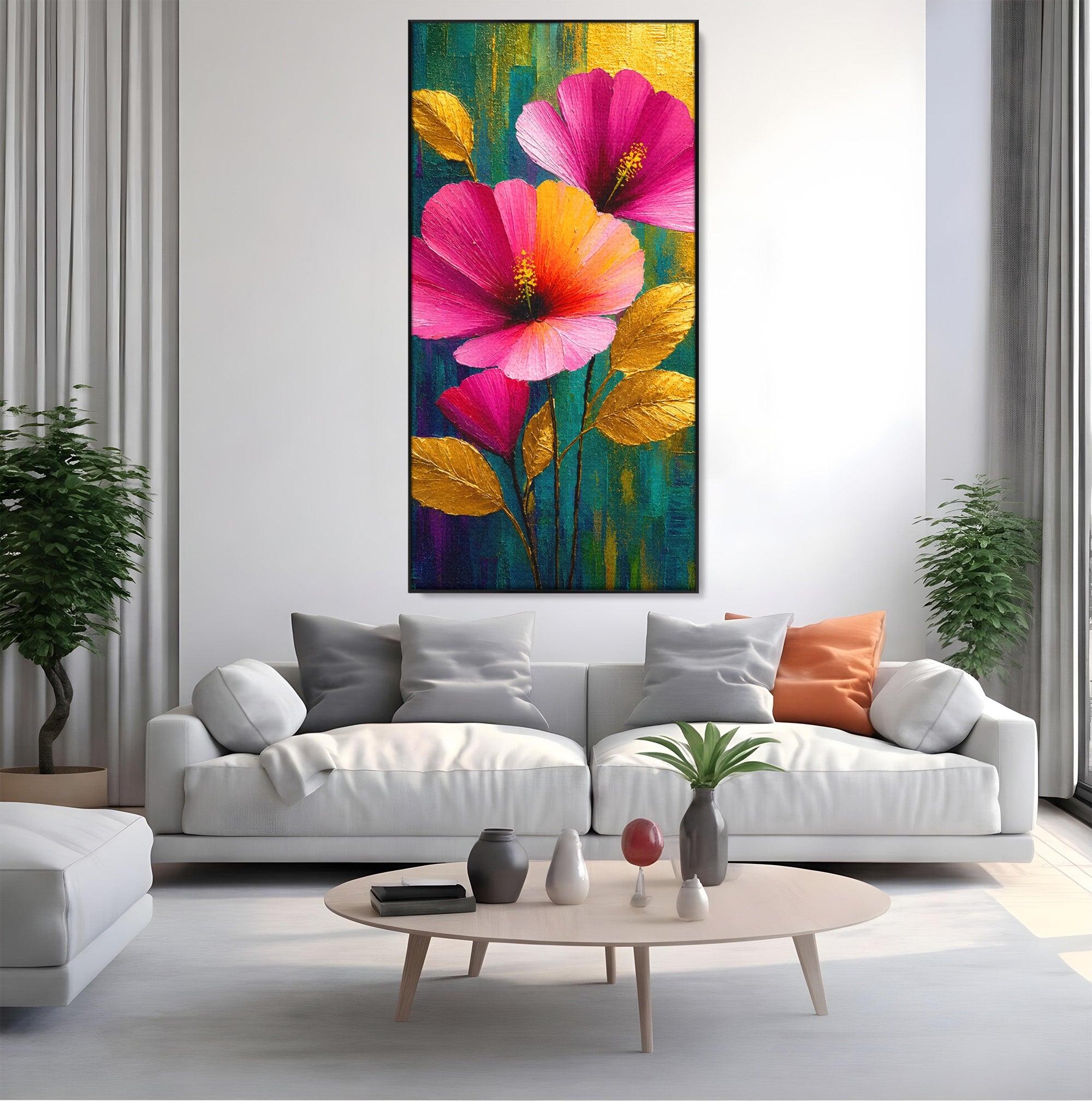 Tablou Canvas Premium LuxCanva® A1803, Flori Aurii, Flori, Auriu, Pictura, Natura, Living, Culori Vibrante