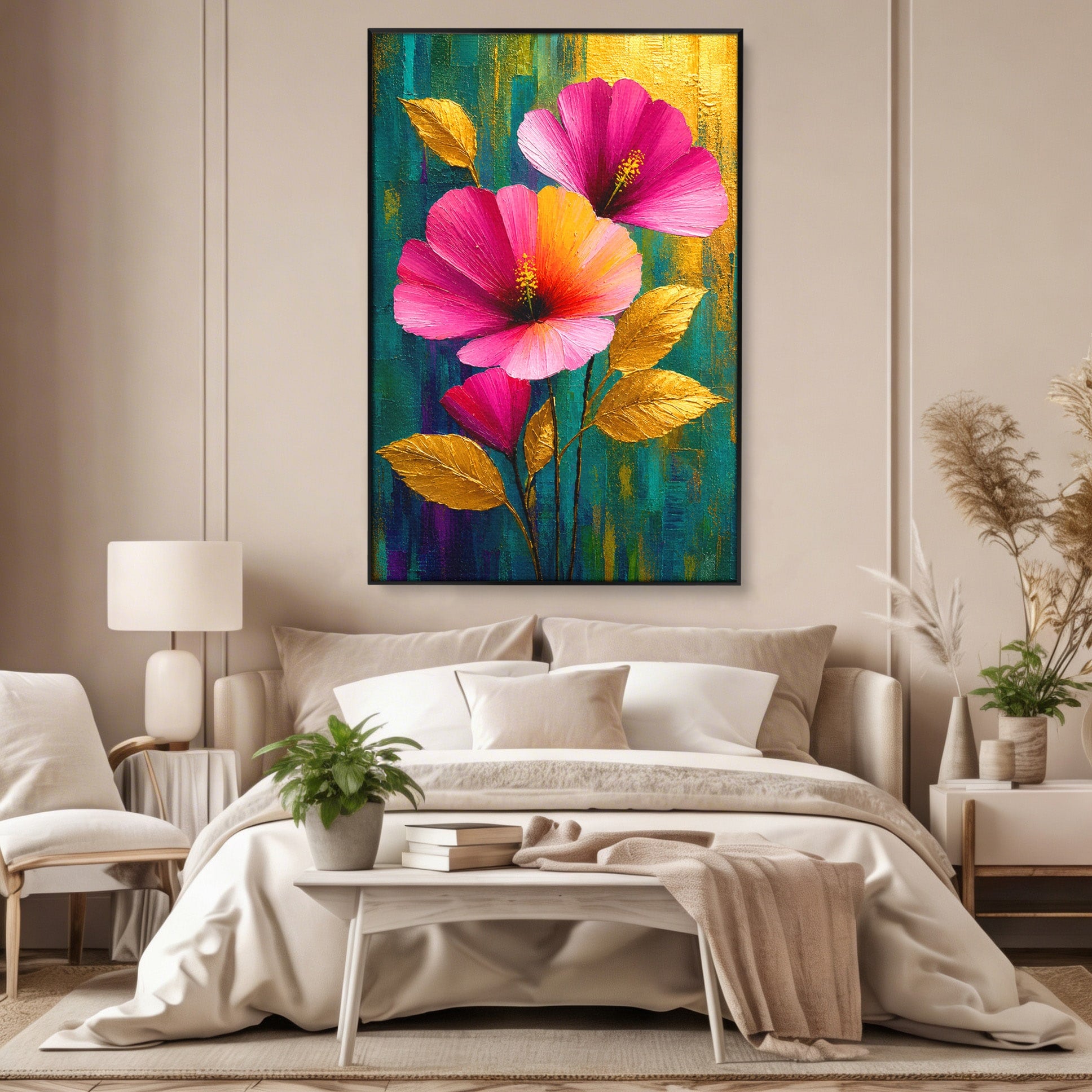 Tablou Canvas Premium LuxCanva® A1803, Flori Aurii, Flori, Auriu, Pictura, Natura, Living, Culori Vibrante