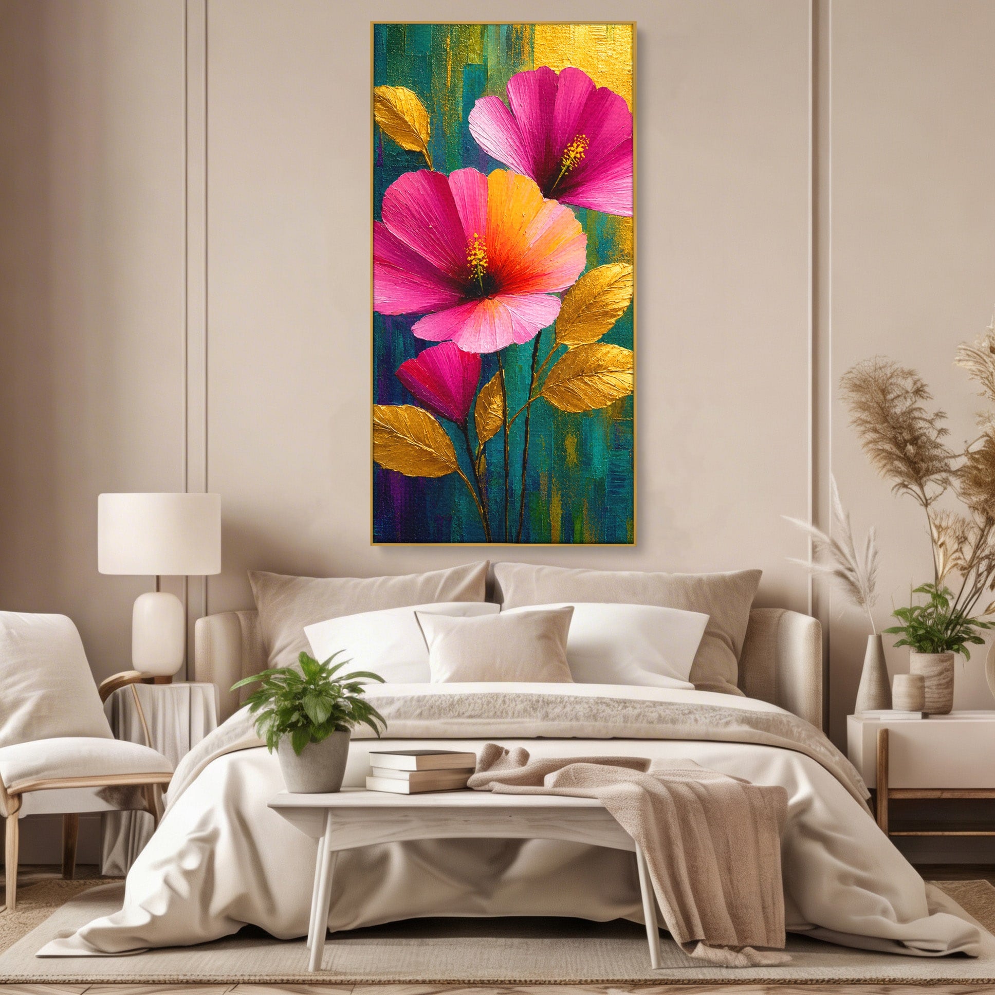Tablou Canvas Premium LuxCanva® A1803, Flori Aurii, Flori, Auriu, Pictura, Natura, Living, Culori Vibrante