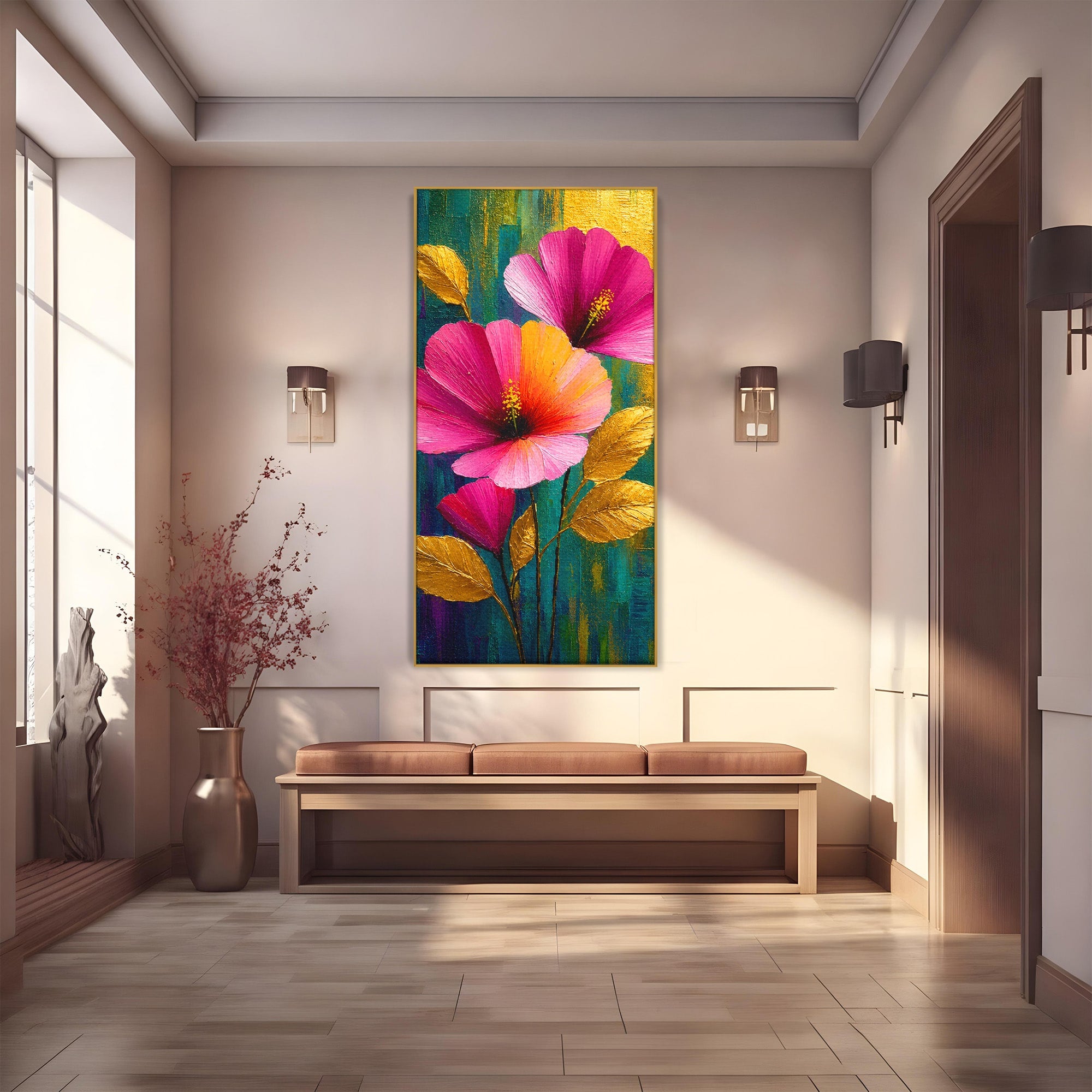 Tablou Canvas Premium LuxCanva® A1803, Flori Aurii, Flori, Auriu, Pictura, Natura, Living, Culori Vibrante