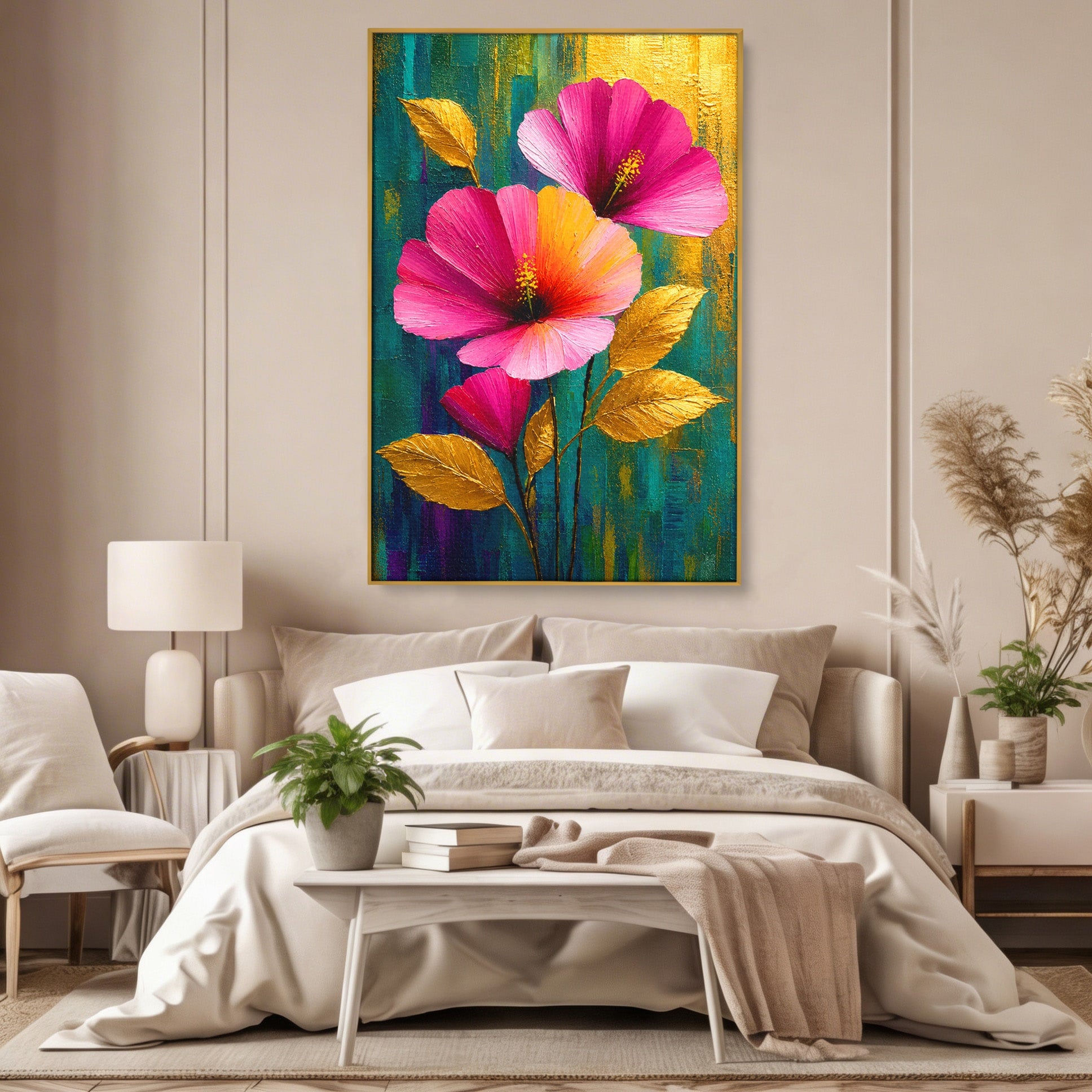 Tablou Canvas Premium LuxCanva® A1803, Flori Aurii, Flori, Auriu, Pictura, Natura, Living, Culori Vibrante