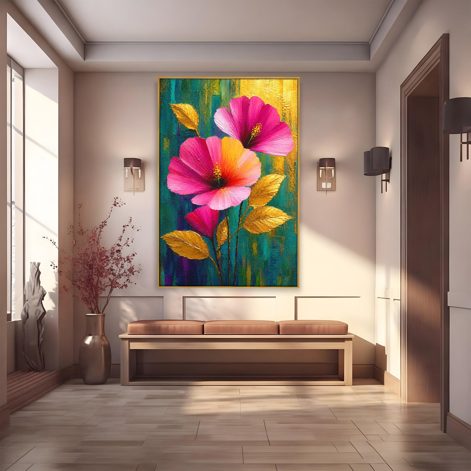 Tablou Canvas Premium LuxCanva® A1803, Flori Aurii, Flori, Auriu, Pictura, Natura, Living, Culori Vibrante