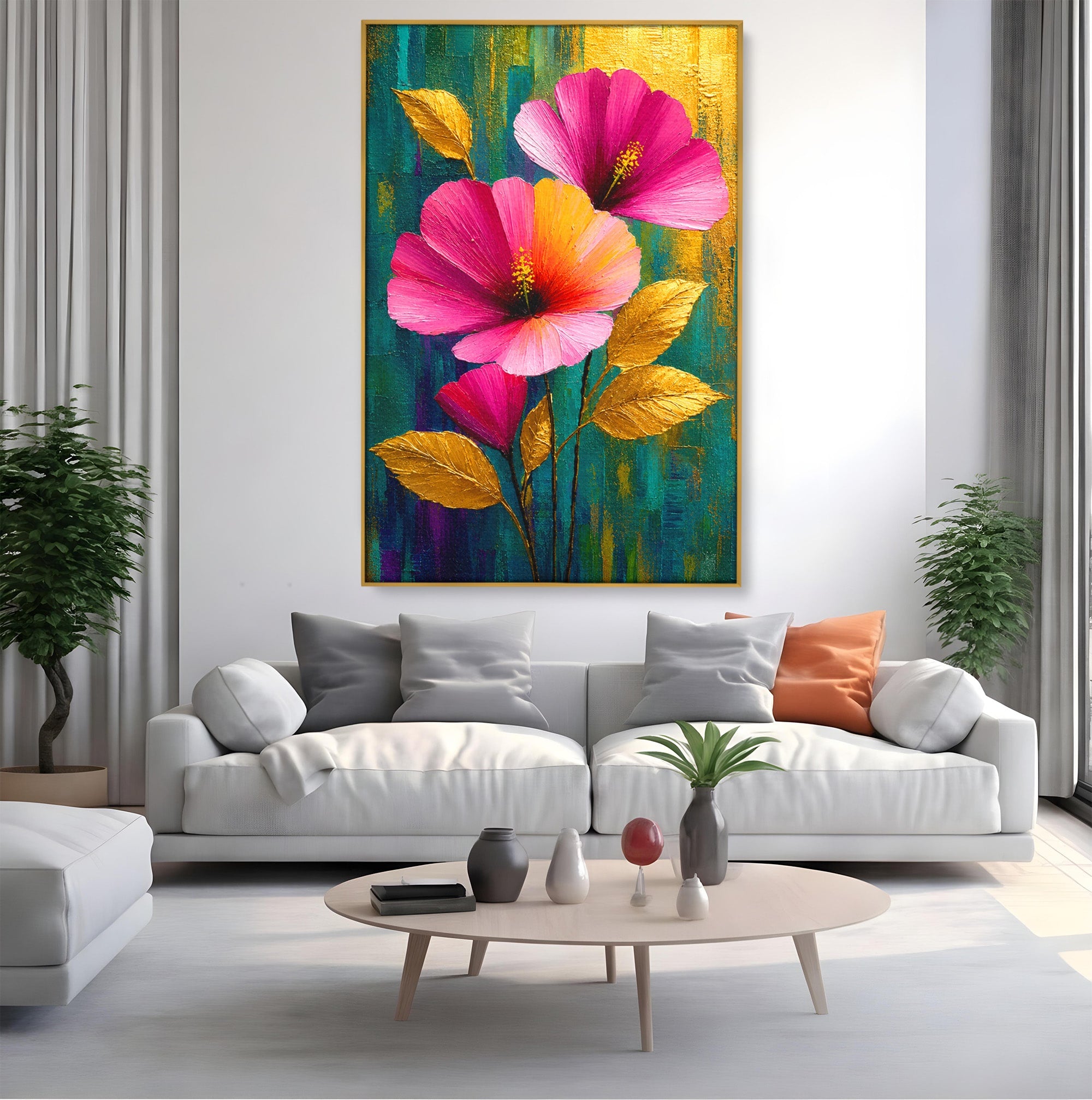 Tablou Canvas Premium LuxCanva® A1803, Flori Aurii, Flori, Auriu, Pictura, Natura, Living, Culori Vibrante