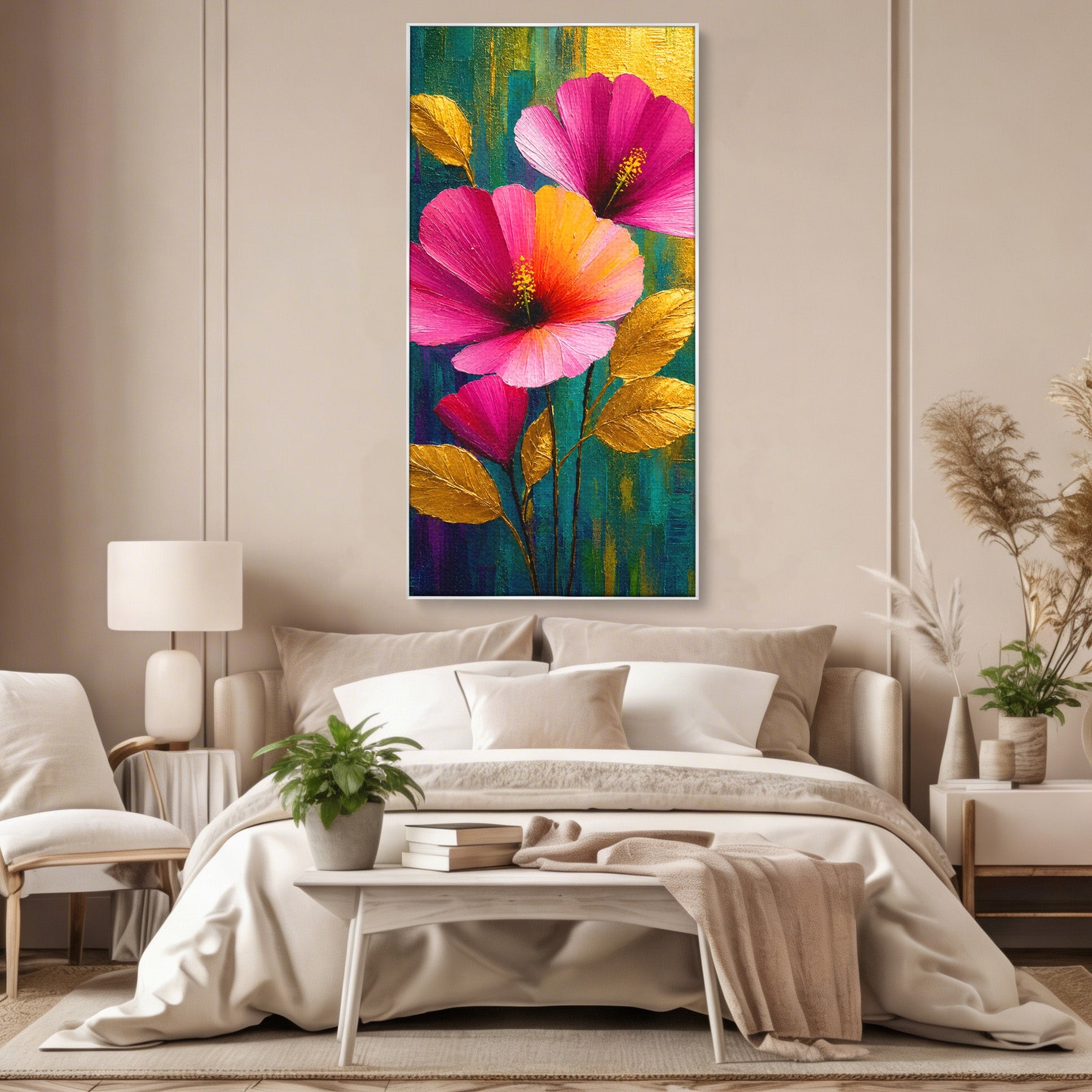 Tablou Canvas Premium LuxCanva® A1803, Flori Aurii, Flori, Auriu, Pictura, Natura, Living, Culori Vibrante