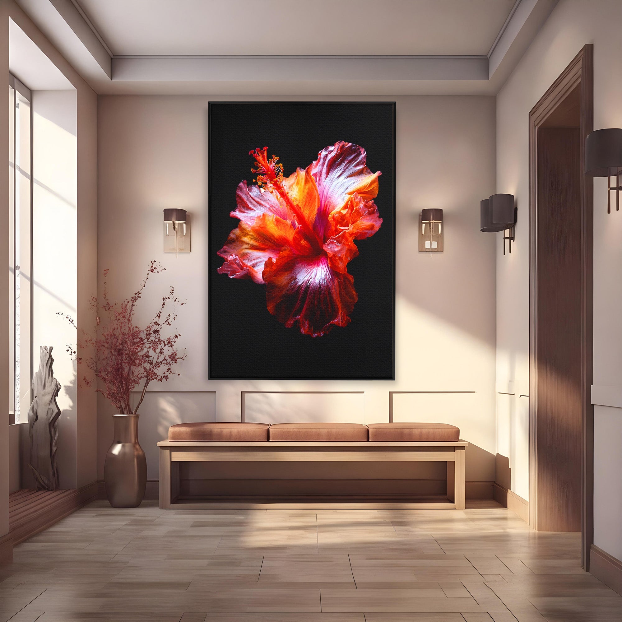 Tablou Canvas Premium LuxCanva® A1805, Floare De Hibiscus, Floare, Hibiscus, Natura, Dormitor, Living, Culori Vibrante