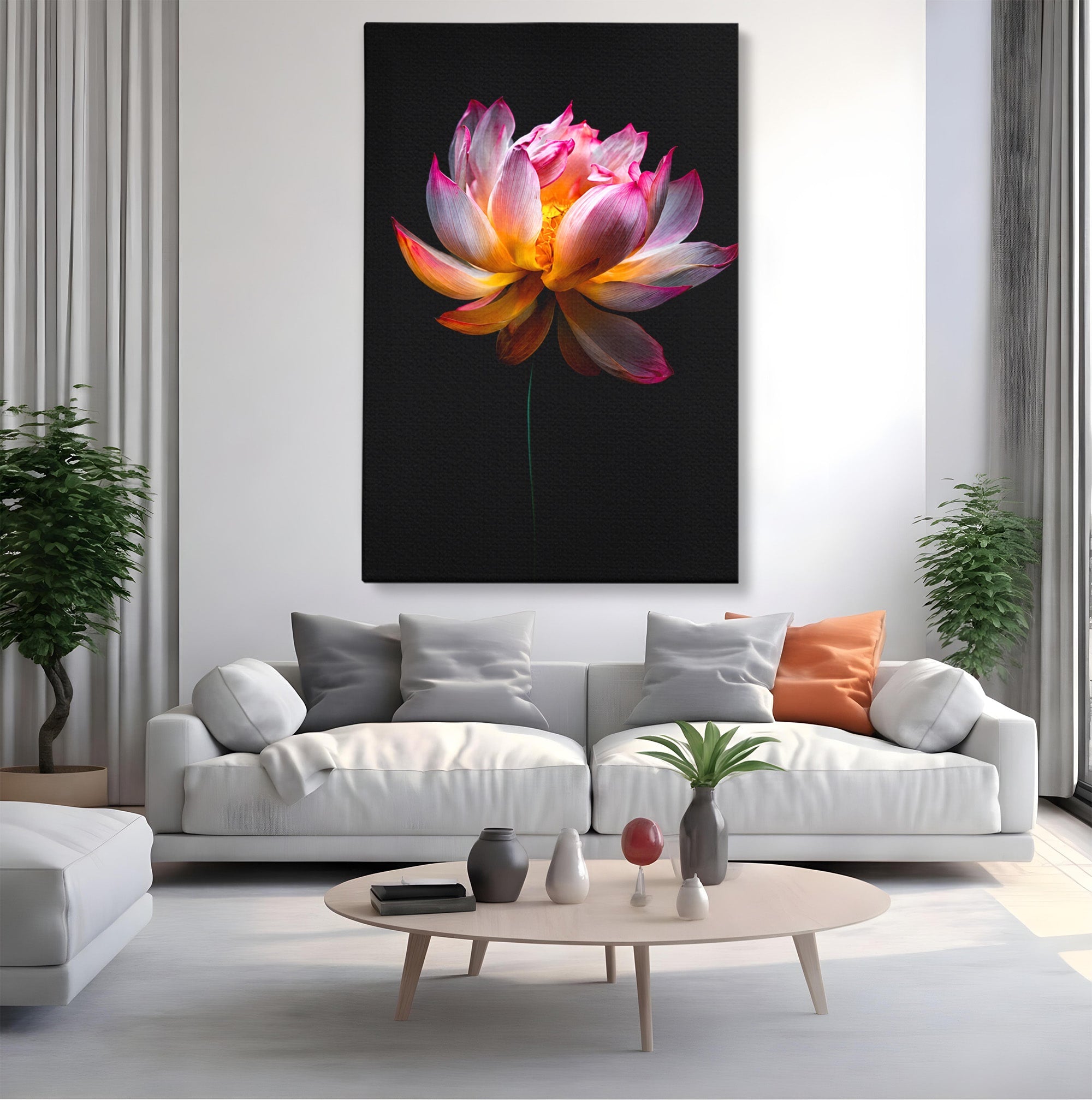 Tablou Canvas Premium LuxCanva® A1806, Splendoare Nocturnă, Lotus, Floare, Natura, Eleganta, Dormitor, Living, Culori Vibrante