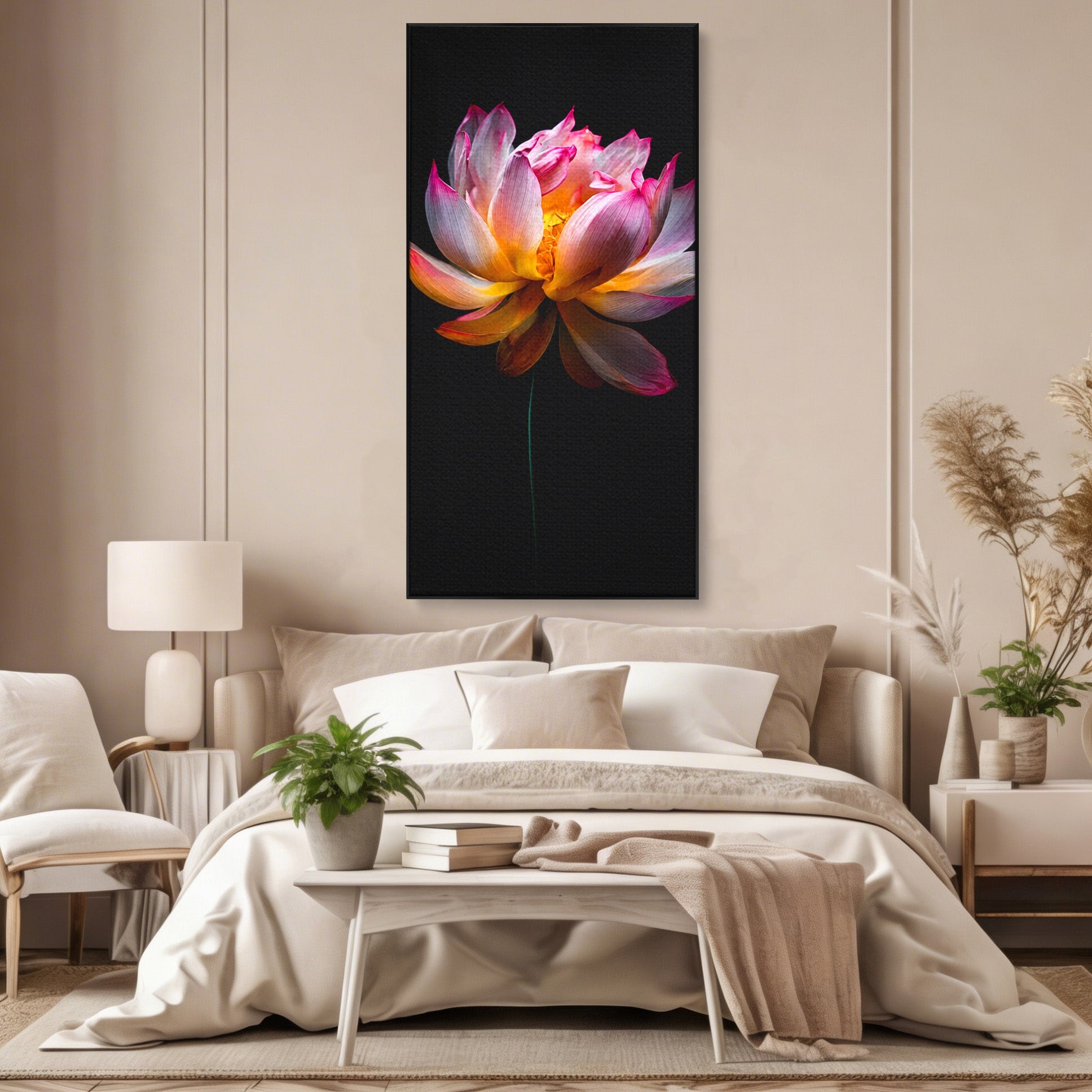 Tablou Canvas Premium LuxCanva® A1806, Splendoare Nocturnă, Lotus, Floare, Natura, Eleganta, Dormitor, Living, Culori Vibrante