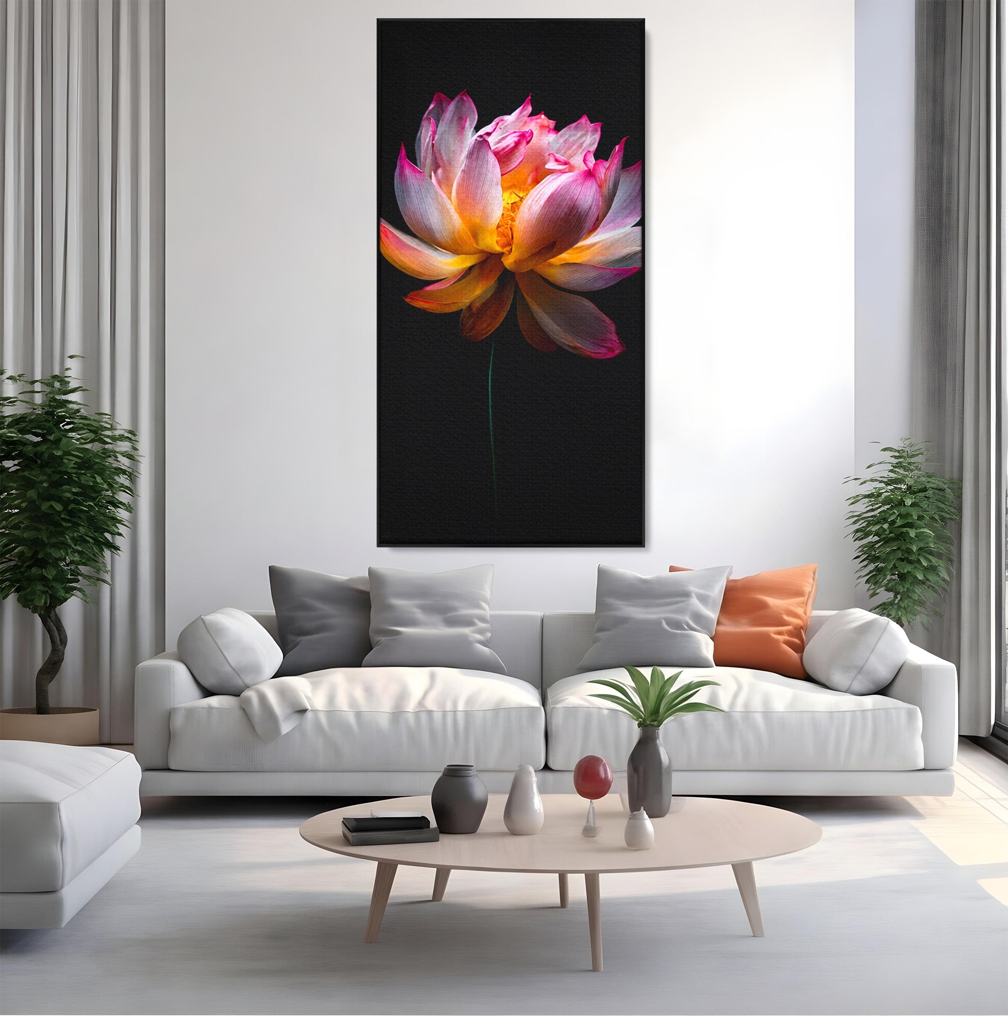 Tablou Canvas Premium LuxCanva® A1806, Splendoare Nocturnă, Lotus, Floare, Natura, Eleganta, Dormitor, Living, Culori Vibrante