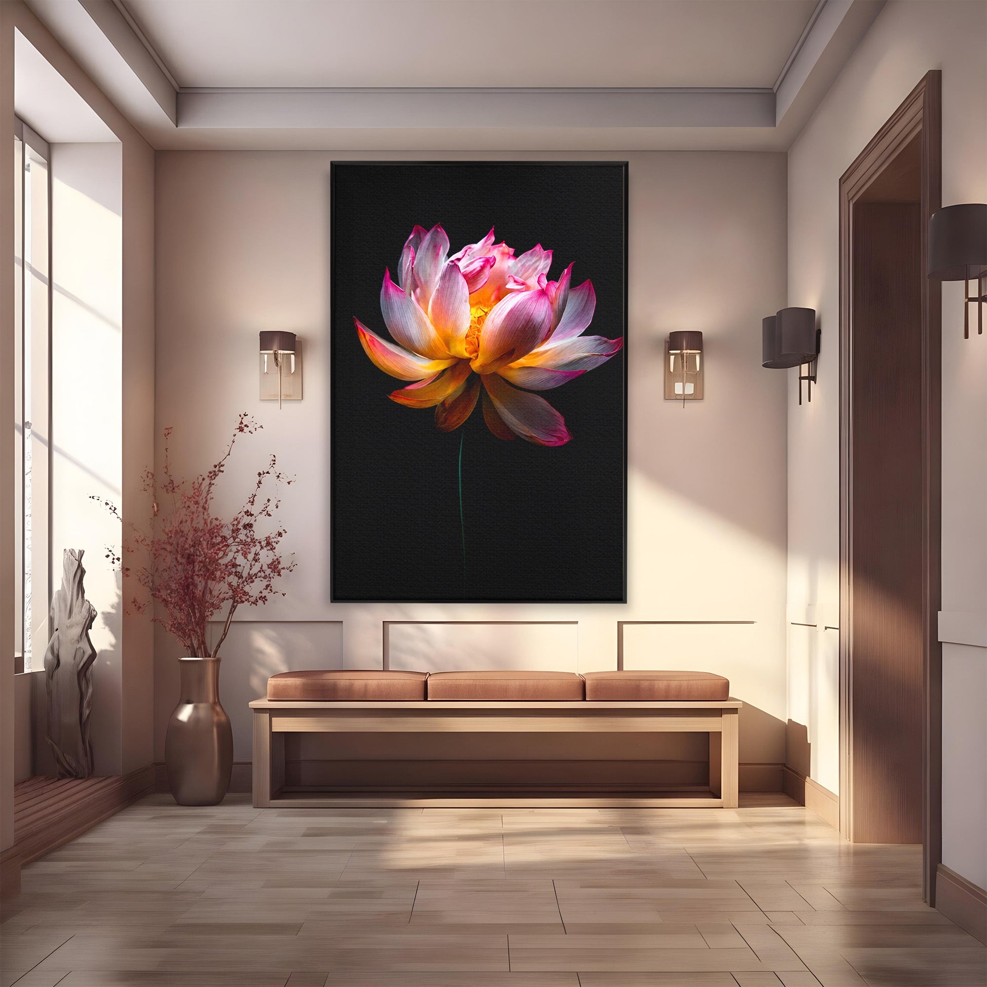 Tablou Canvas Premium LuxCanva® A1806, Splendoare Nocturnă, Lotus, Floare, Natura, Eleganta, Dormitor, Living, Culori Vibrante