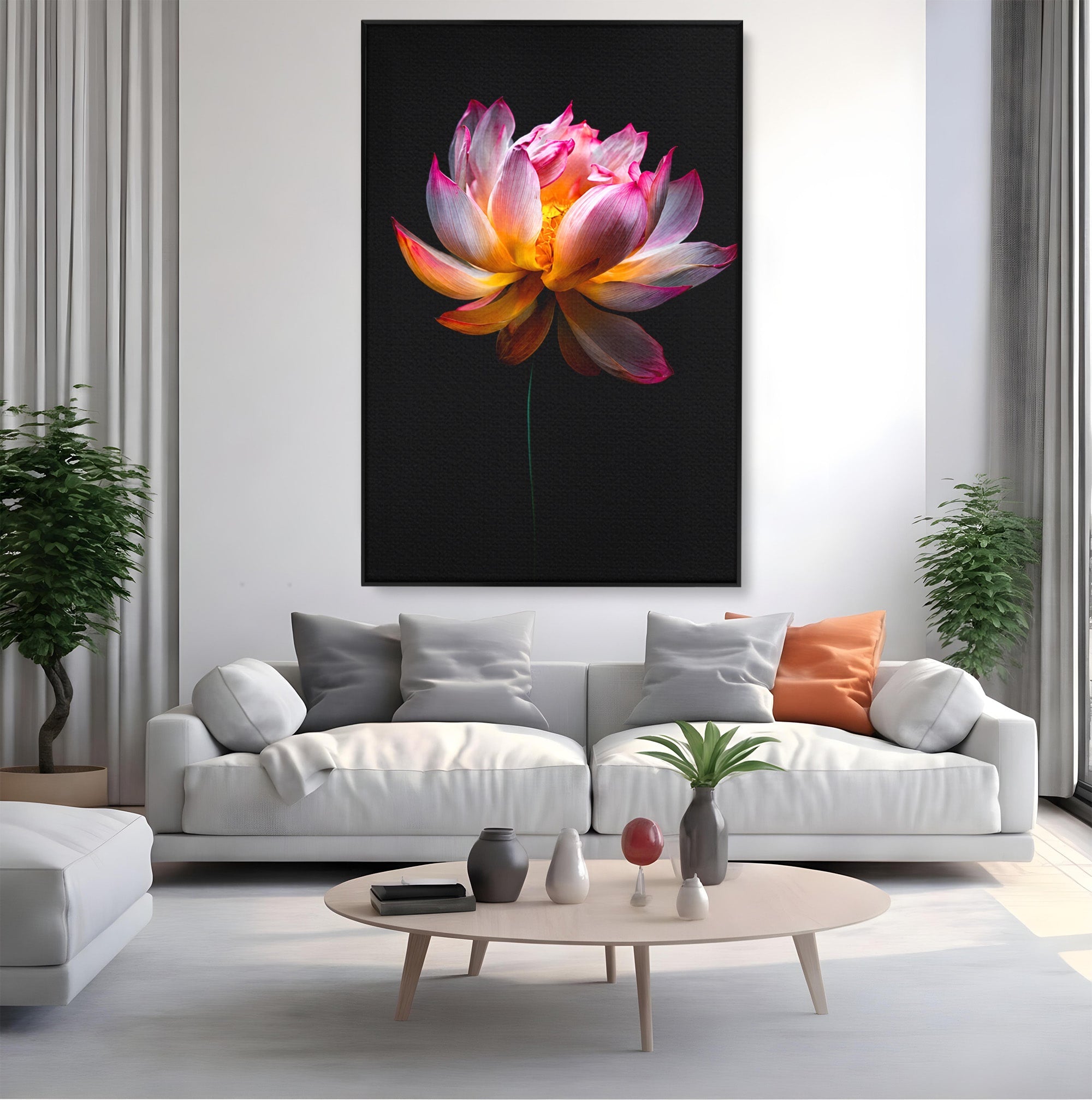 Tablou Canvas Premium LuxCanva® A1806, Splendoare Nocturnă, Lotus, Floare, Natura, Eleganta, Dormitor, Living, Culori Vibrante