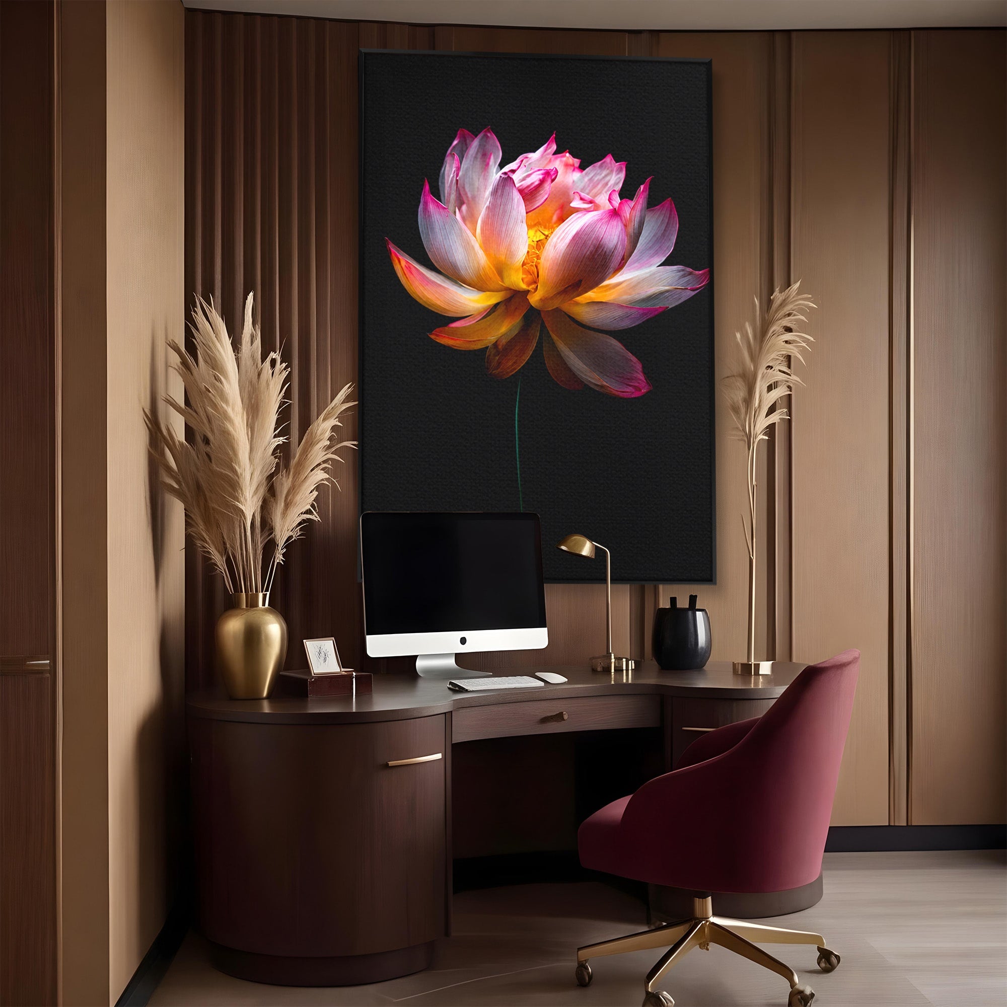 Tablou Canvas Premium LuxCanva® A1806, Splendoare Nocturnă, Lotus, Floare, Natura, Eleganta, Dormitor, Living, Culori Vibrante
