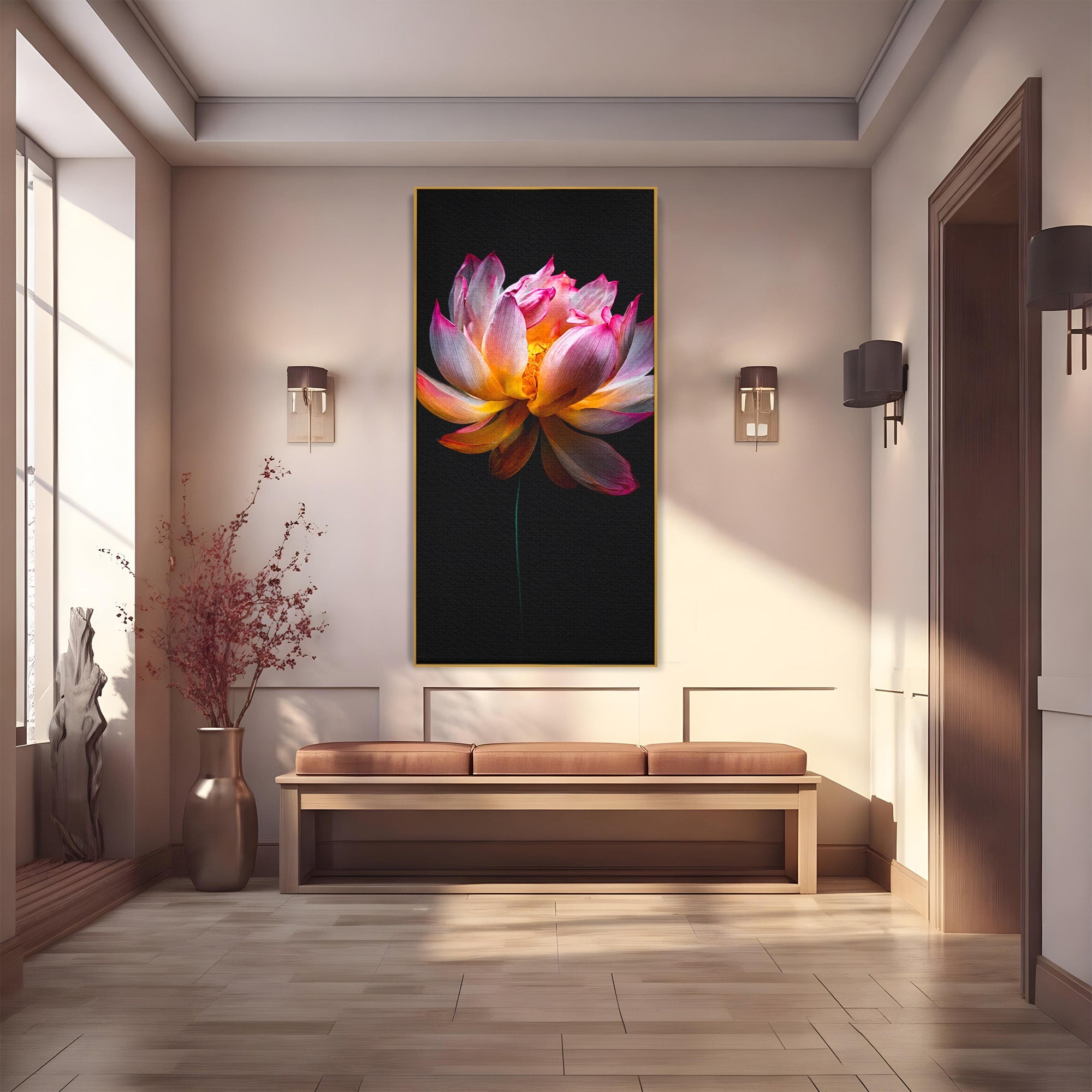Tablou Canvas Premium LuxCanva® A1806, Splendoare Nocturnă, Lotus, Floare, Natura, Eleganta, Dormitor, Living, Culori Vibrante