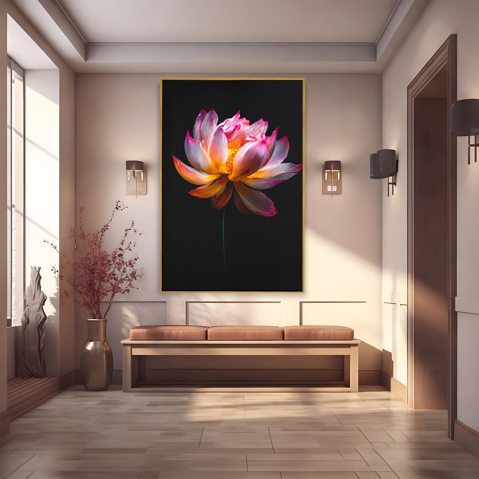 Tablou Canvas Premium LuxCanva® A1806, Splendoare Nocturnă, Lotus, Floare, Natura, Eleganta, Dormitor, Living, Culori Vibrante