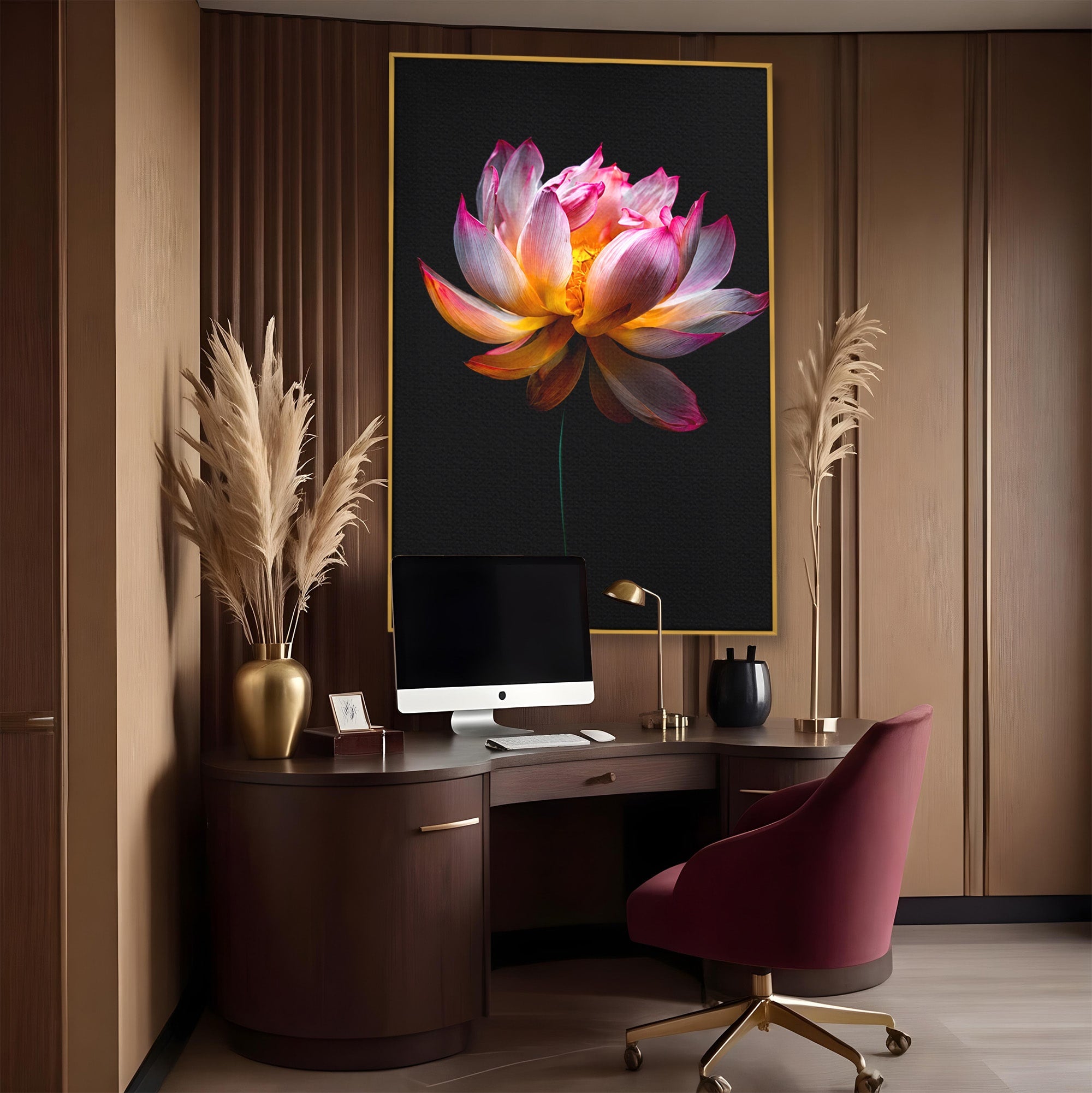 Tablou Canvas Premium LuxCanva® A1806, Splendoare Nocturnă, Lotus, Floare, Natura, Eleganta, Dormitor, Living, Culori Vibrante