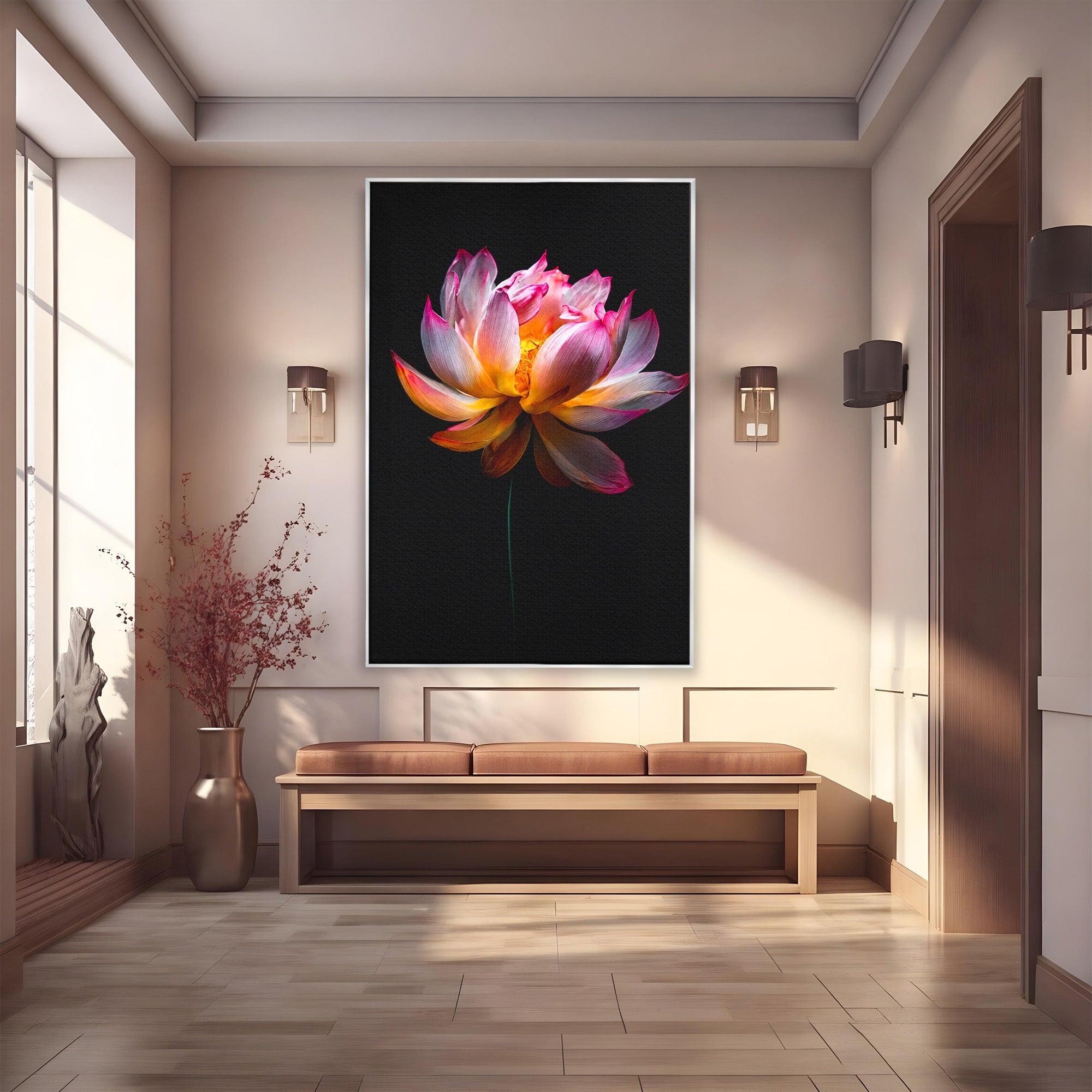 Tablou Canvas Premium LuxCanva® A1806, Splendoare Nocturnă, Lotus, Floare, Natura, Eleganta, Dormitor, Living, Culori Vibrante
